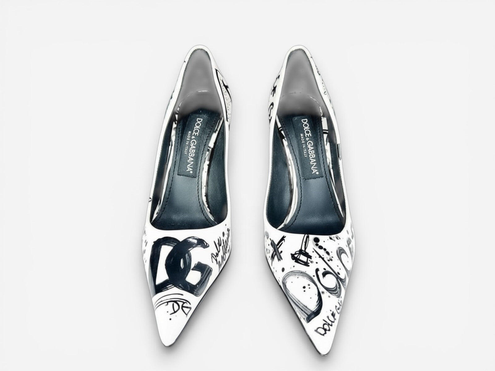Dolce & Gabbana CD01718 Graffiti Patent Slingback Pump Black White EU 37.5 | NIB