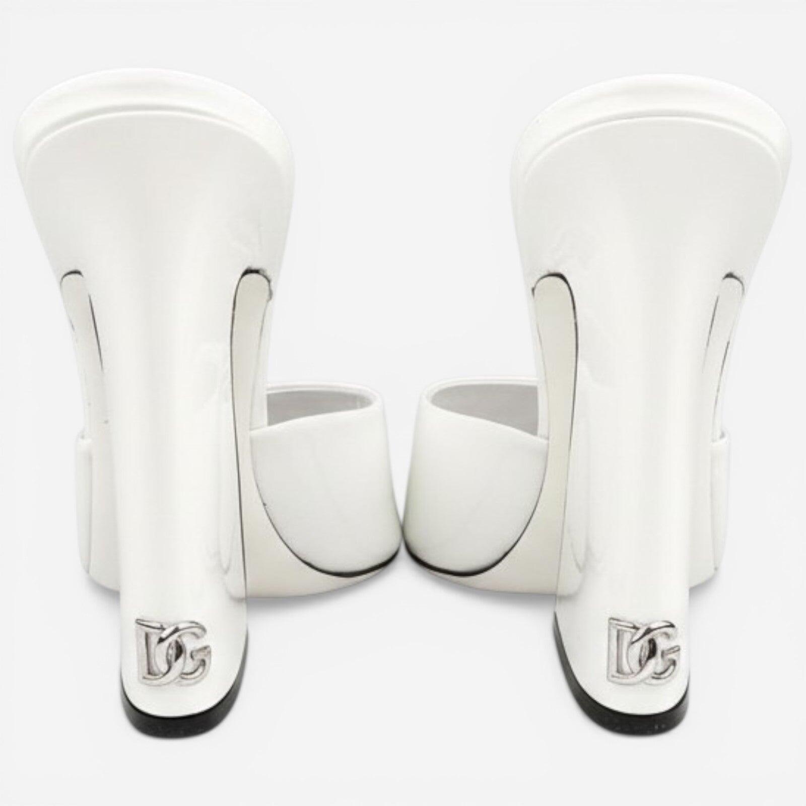 Dolce & Gabbana White Patent Calfskin Square-Toe Mule Heels EU 39 US 9 | NIB