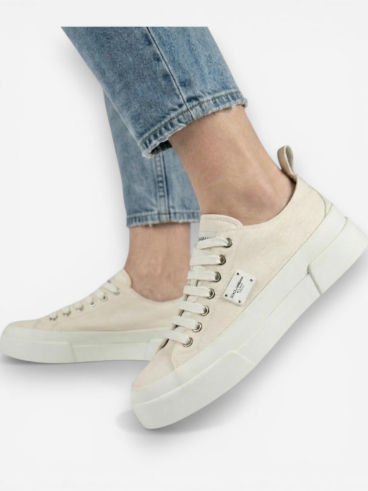 Dolce & Gabbana White Canvas Platform Low-Top Sneaker EU 40 US 9 | NIB