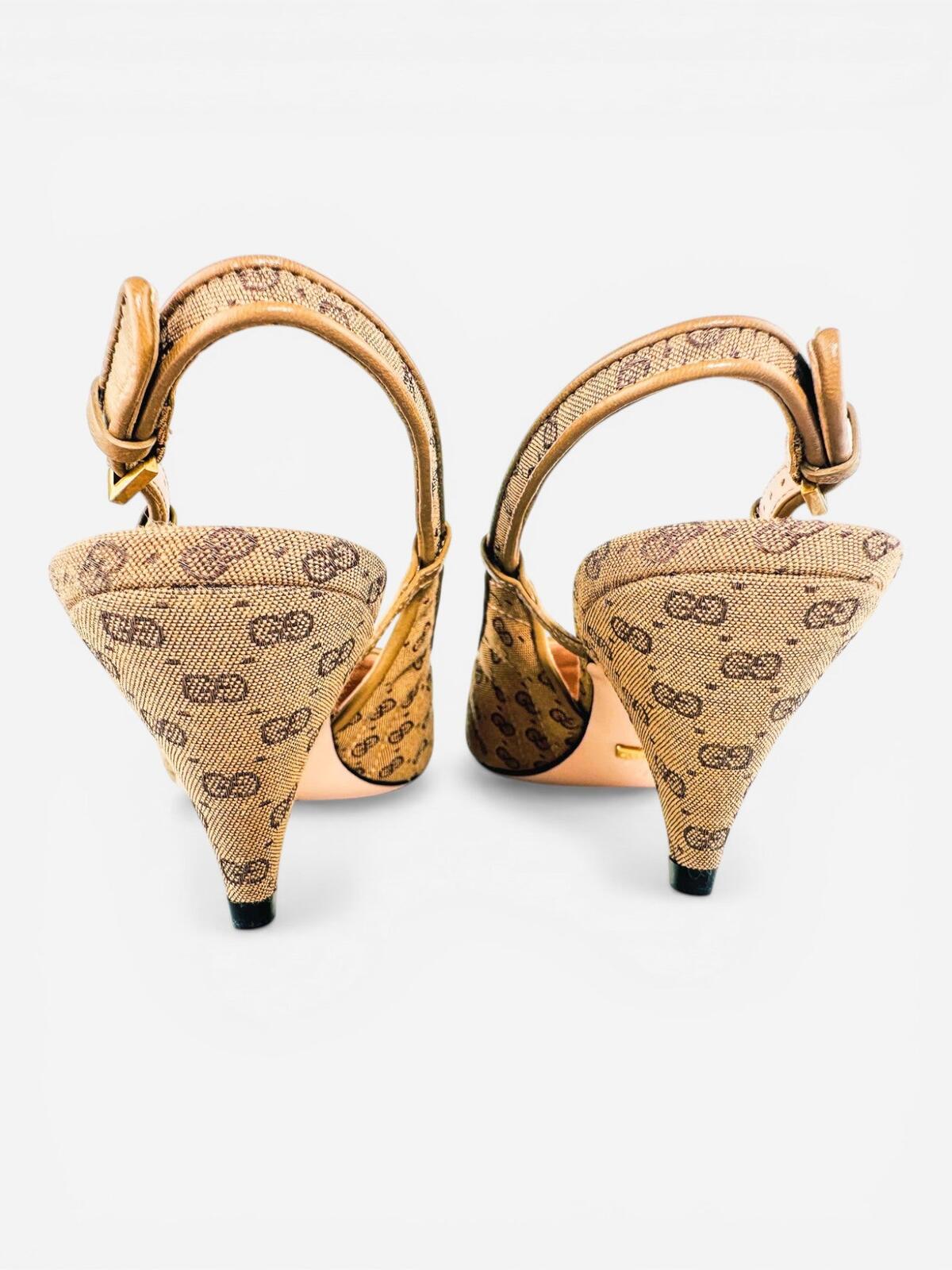 Gucci GG Marmont Canvas Slingback Pump Beige Ebony Gold EU 36 US 6 – view 5