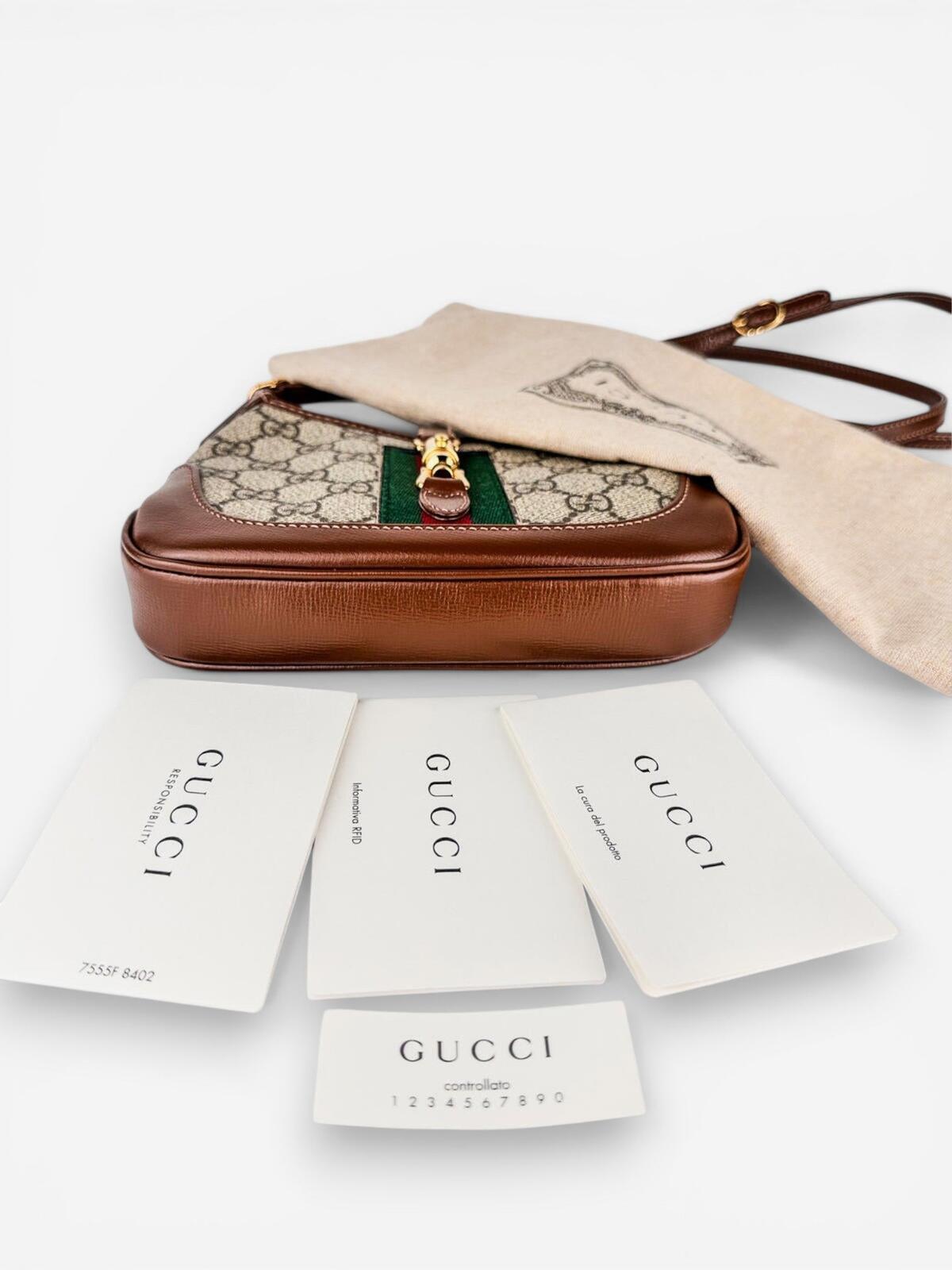 Gucci Jackie 1961 Mini GG Supreme Canvas Brown Web Stripe Bag – view 9