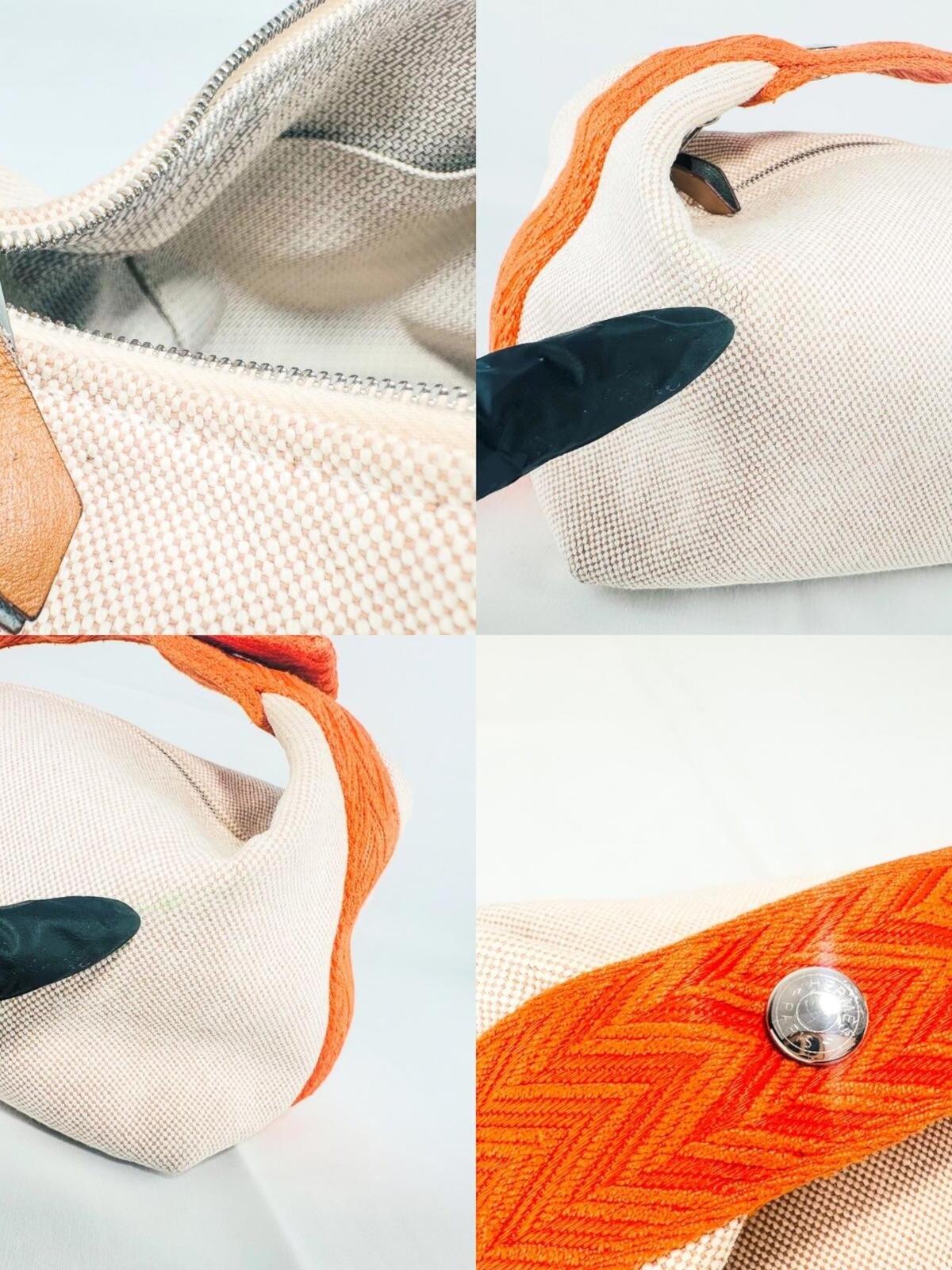 Hermès Bride-A-Brac Canvas Pouch Natural Orange Zip Top – view 8