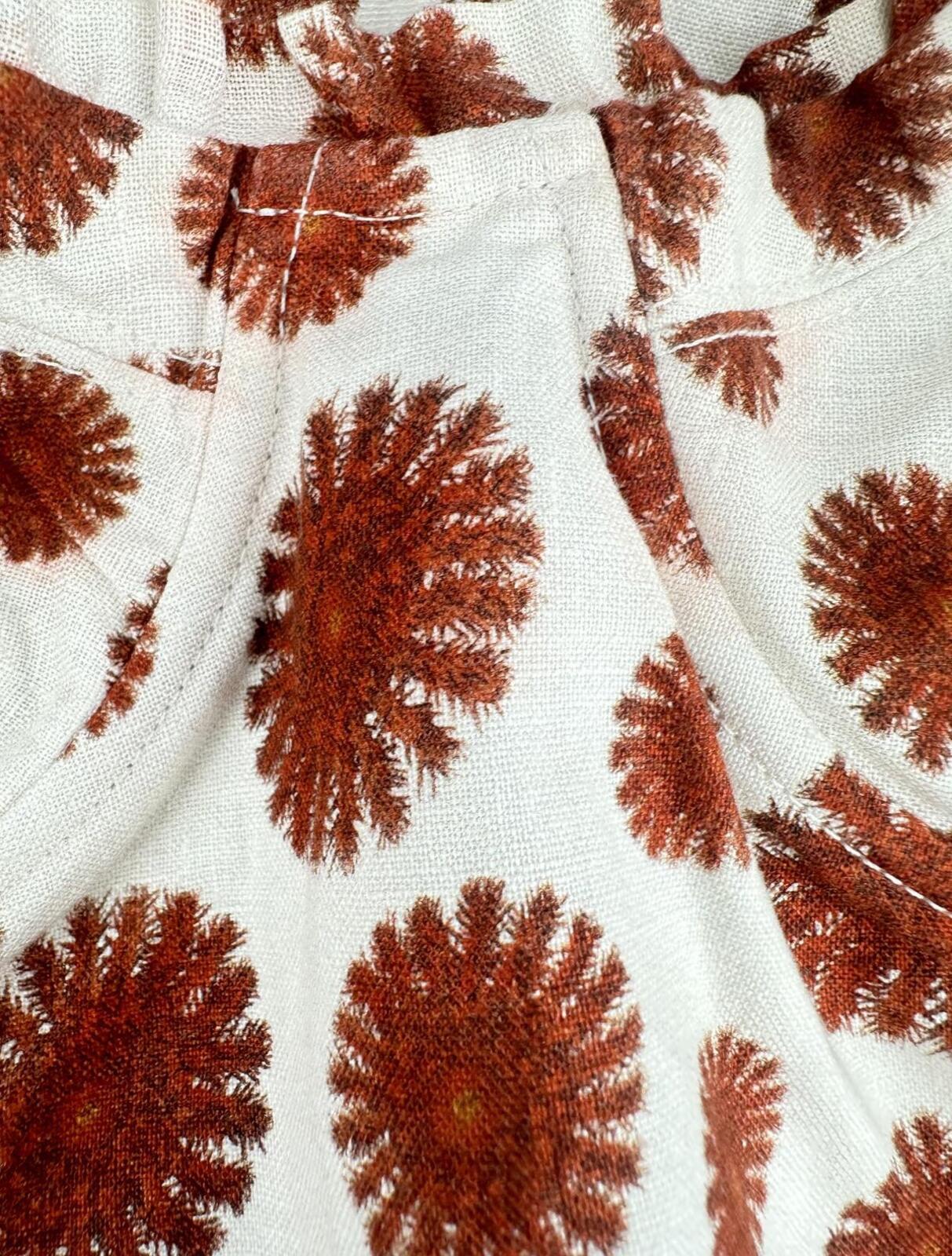 Agua Bendita Acacia Bustier Linen Midi Dress White Red Print Size L | NWT