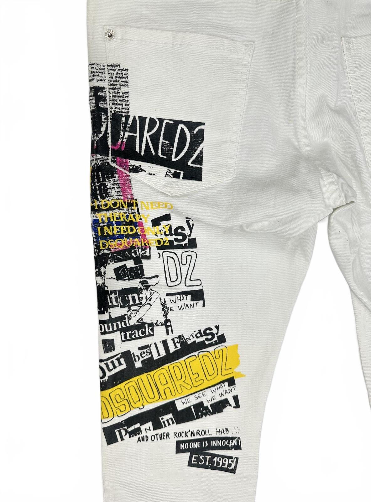 Dsquared2 Cool Girl Cropped Jeans White Graphic Print IT 38 W32 NWT