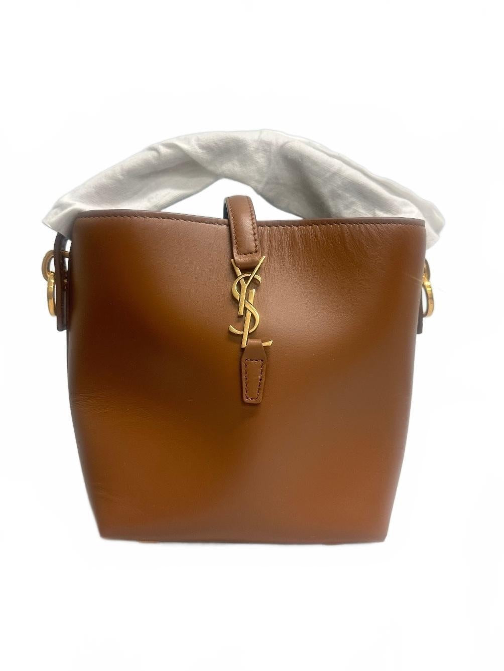 Saint Laurent Le 37 Mini Shoulder Bag Brown Leather Cassandre YSL | New