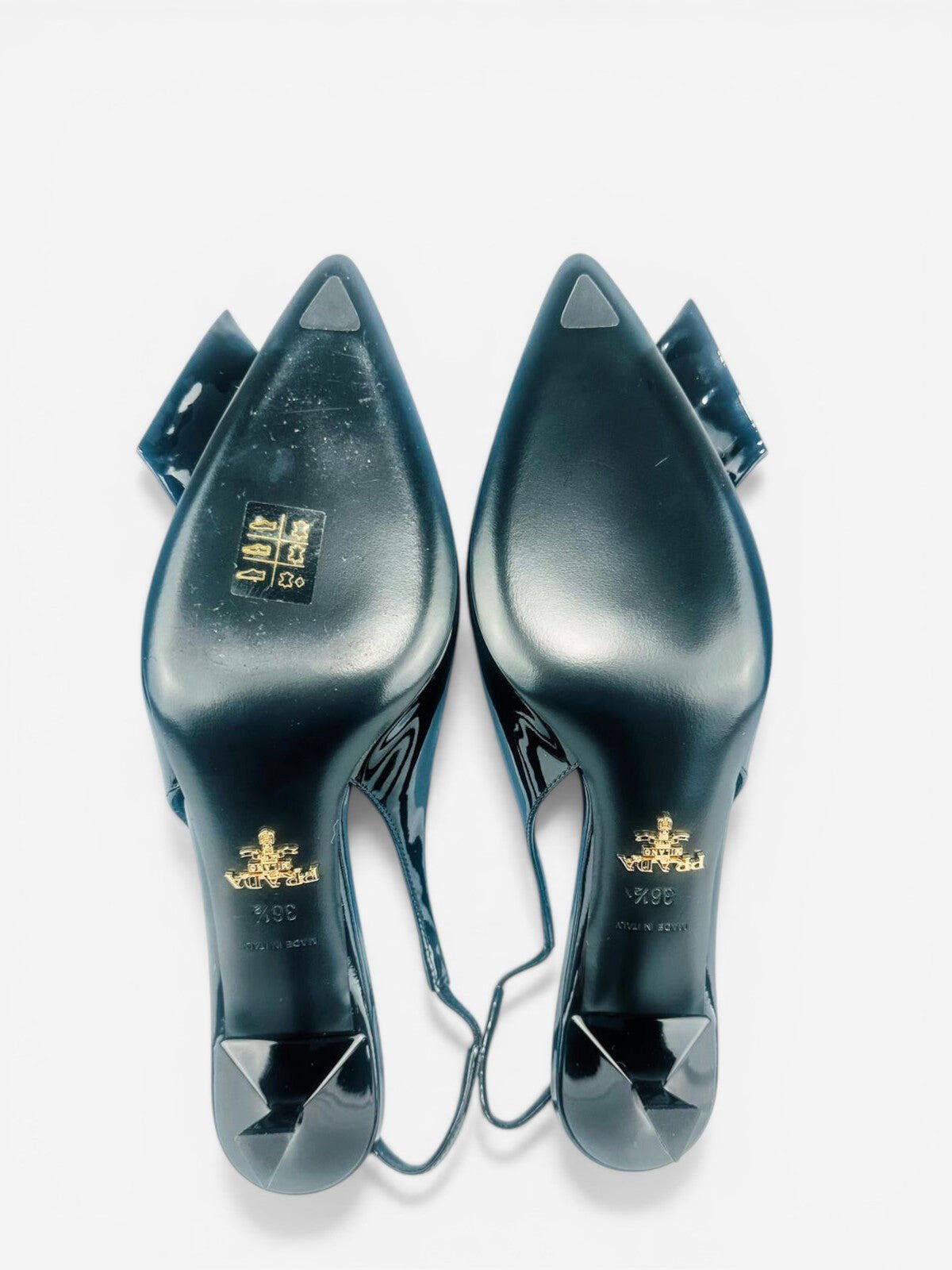 Prada Black Patent Leather Logo Bow Kitten Heel Slingback EU 36.5 – view 6