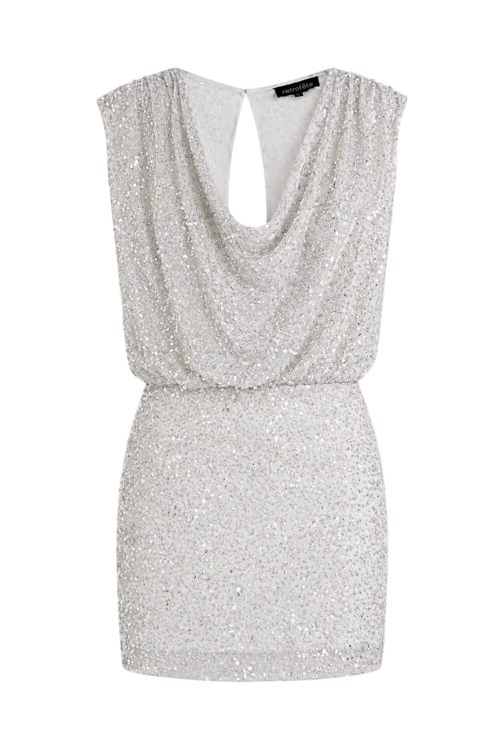 Retrofête Retrofête Yvette Embellished Beaded Tulle Sequin Cowl Mini Dress Grey M | NWT - Vestir
