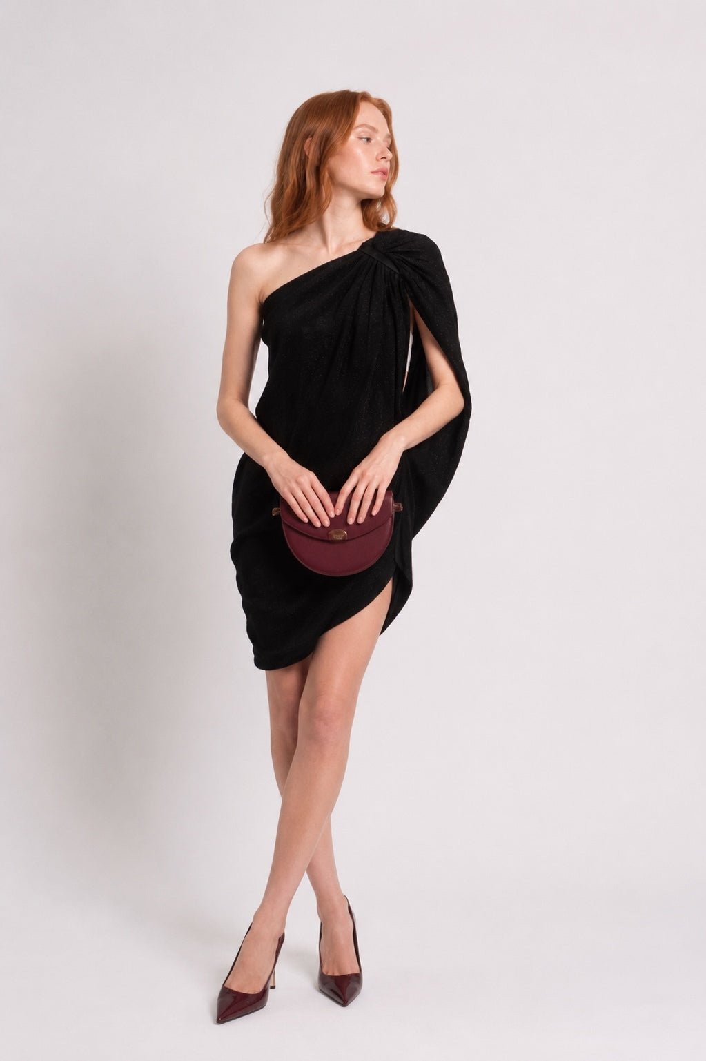 Saint Laurent Saint Laurent One Shoulder Jacquard Draped Mini Dress Black FR 34 | NWT - Vestir