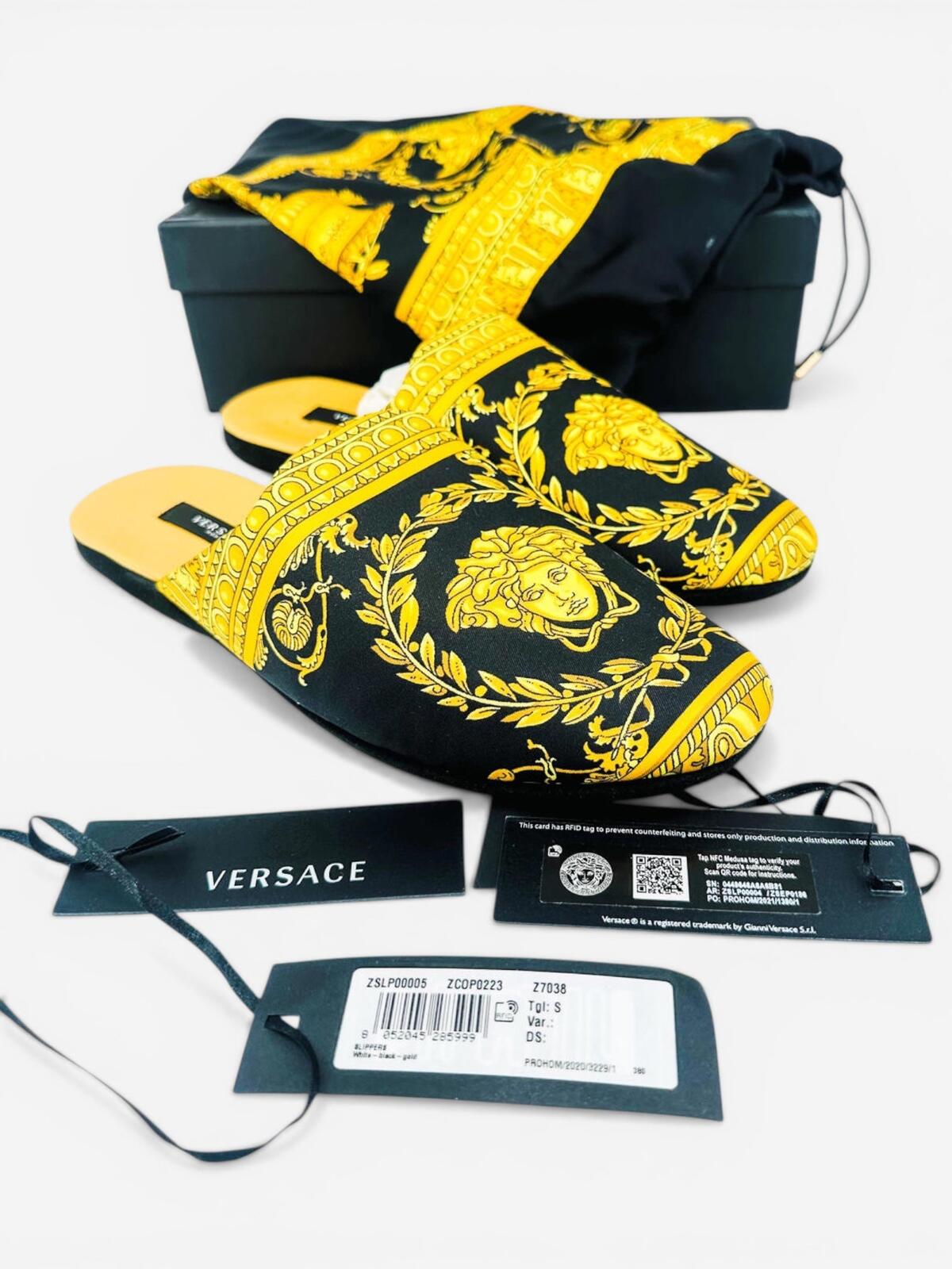 Versace Versace Medusa Baroque Black Gold Satin Slippers EU 41 US 8 Men | NWT - Vestir