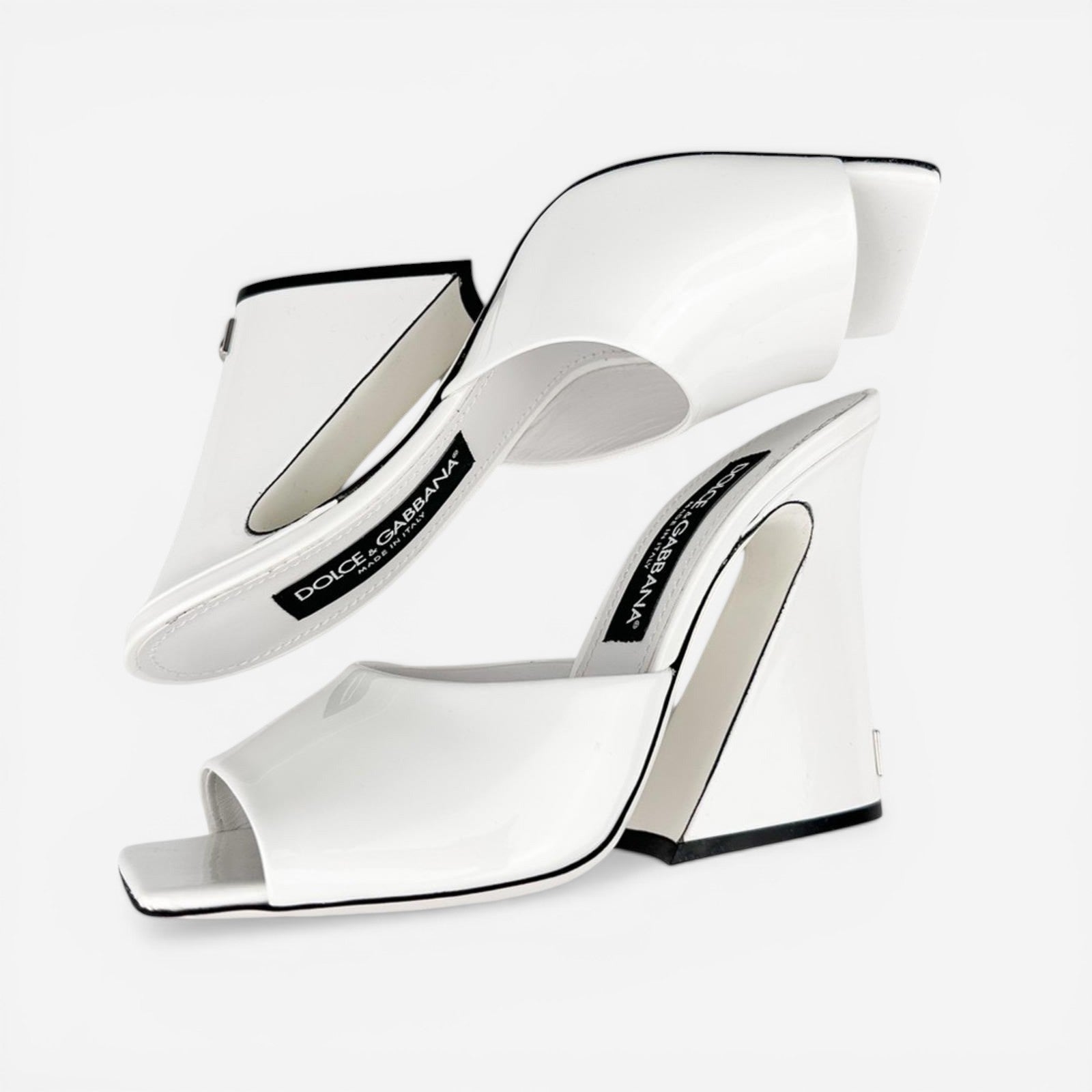 Dolce & Gabbana White Patent Calfskin Square‑Toe Mules – Women’s EU 39 NIB