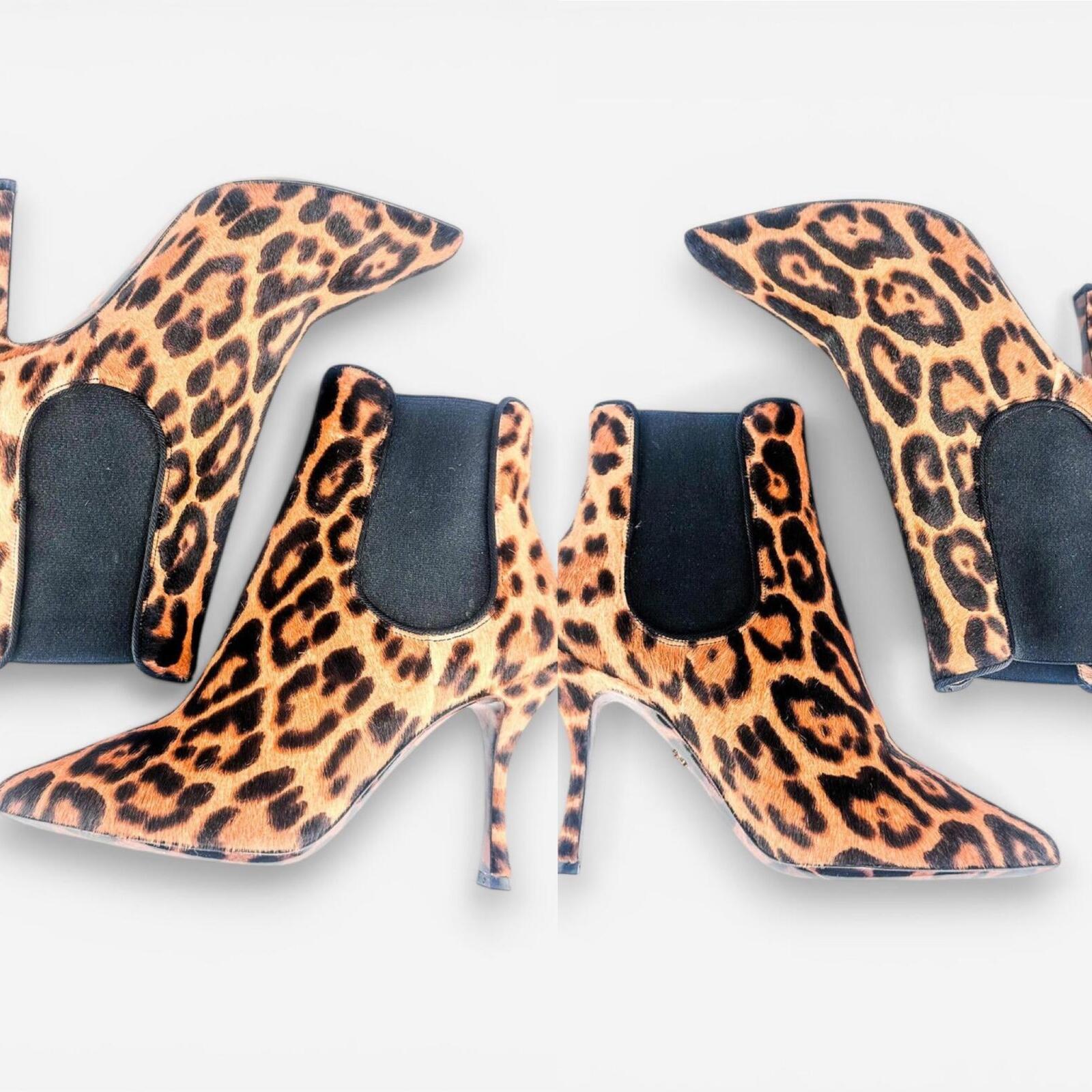 Dolce & Gabbana Leopard Calf Hair Stiletto Ankle Boot EU 36.5 US 6|NIB