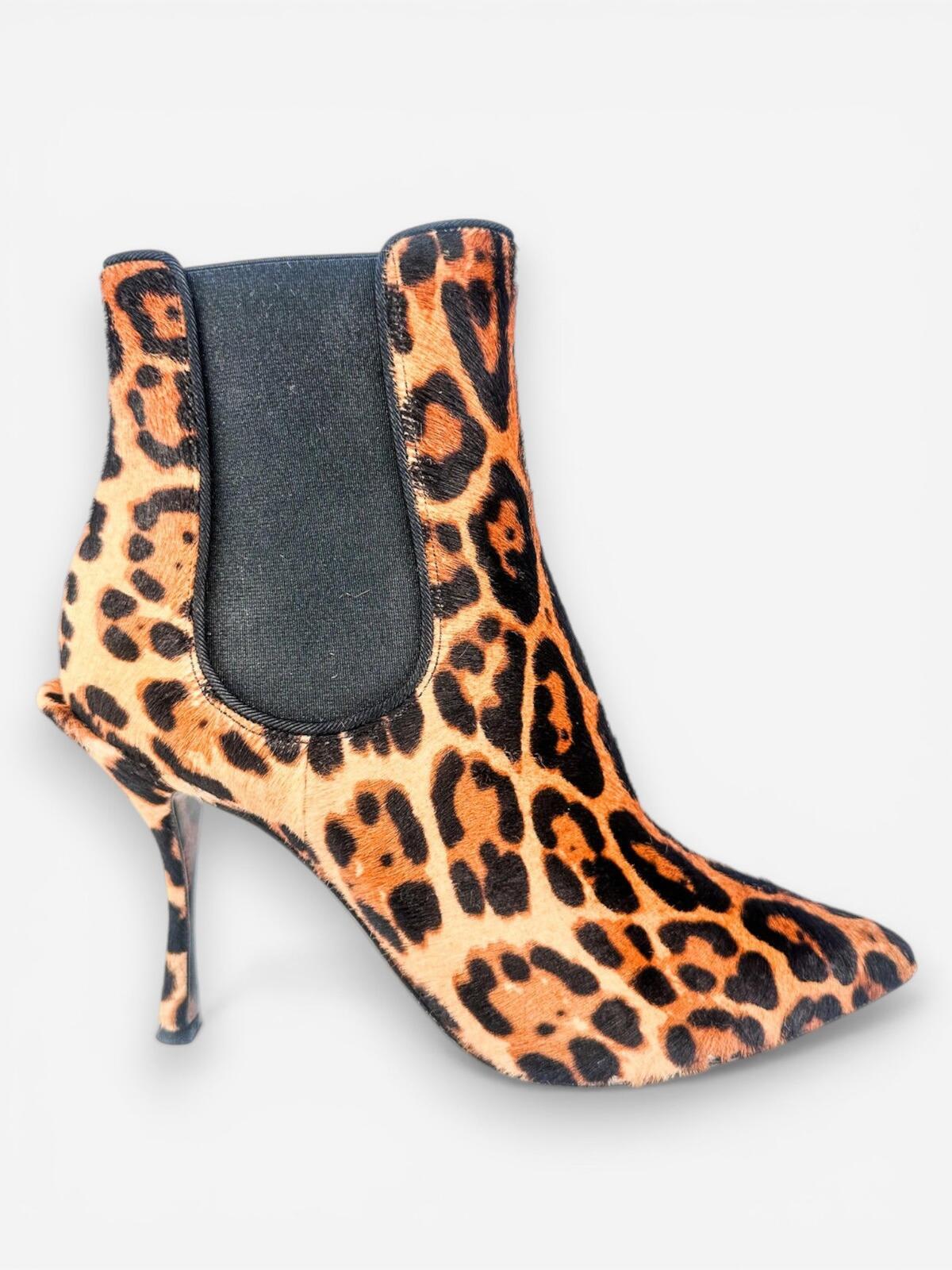 Dolce & Gabbana Leopard Calf Hair Stiletto Ankle Boot EU 39.5 US 9 | NIB