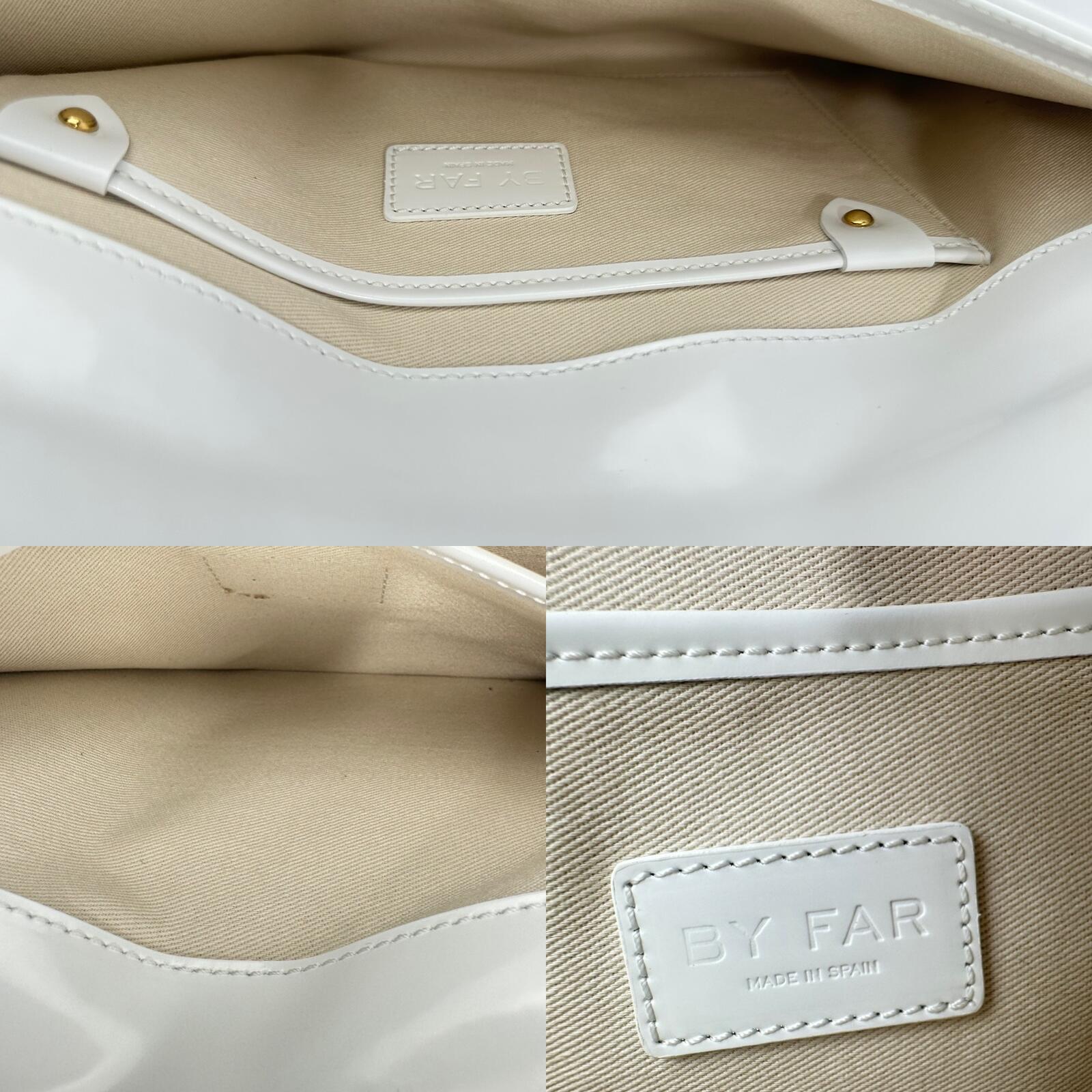 BY FAR Donna White Glossy Leather Shoulder Bag Gold Hardware M | NWT