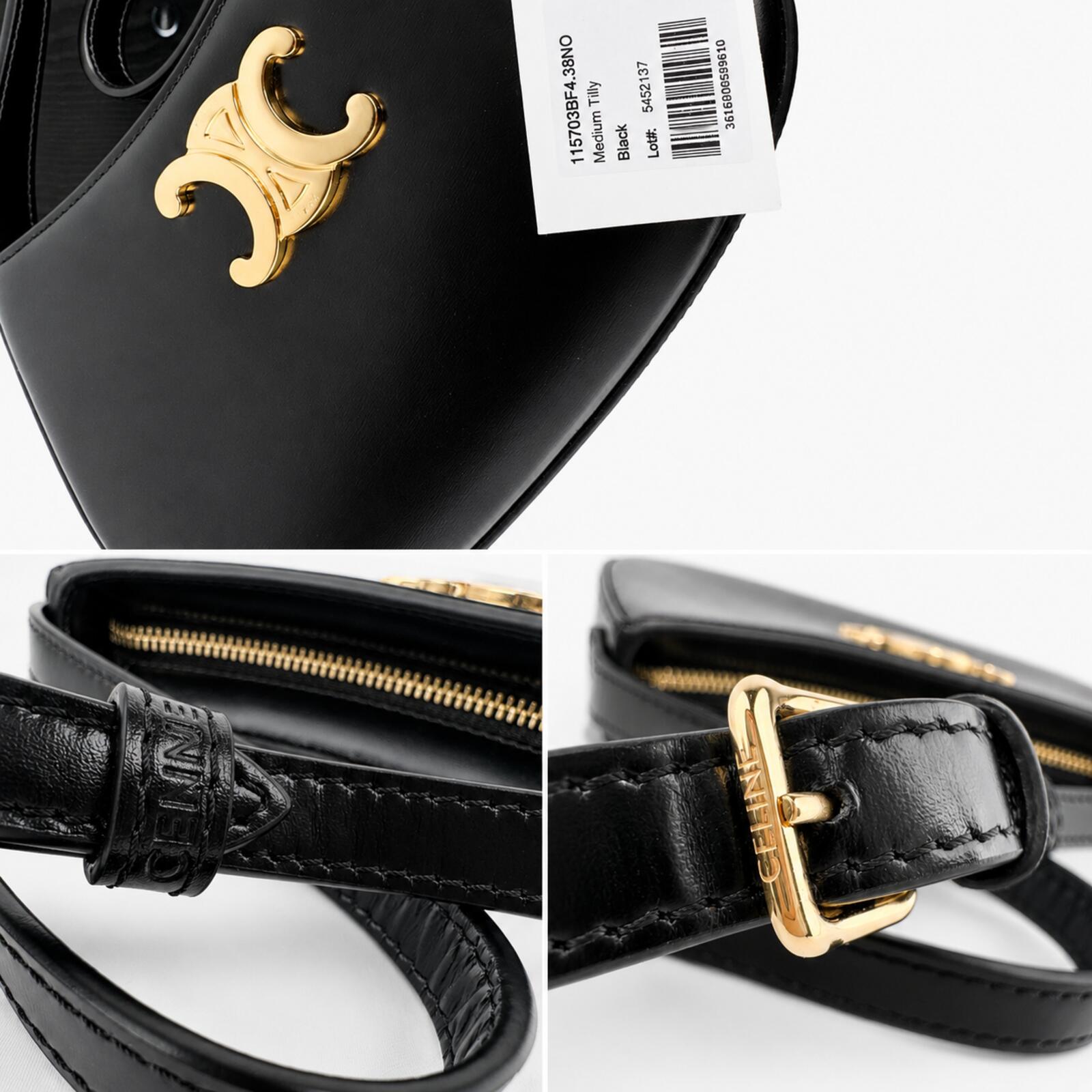 Celine Medium Tilly Shoulder Bag Black Shiny Calfskin Triomphe | New