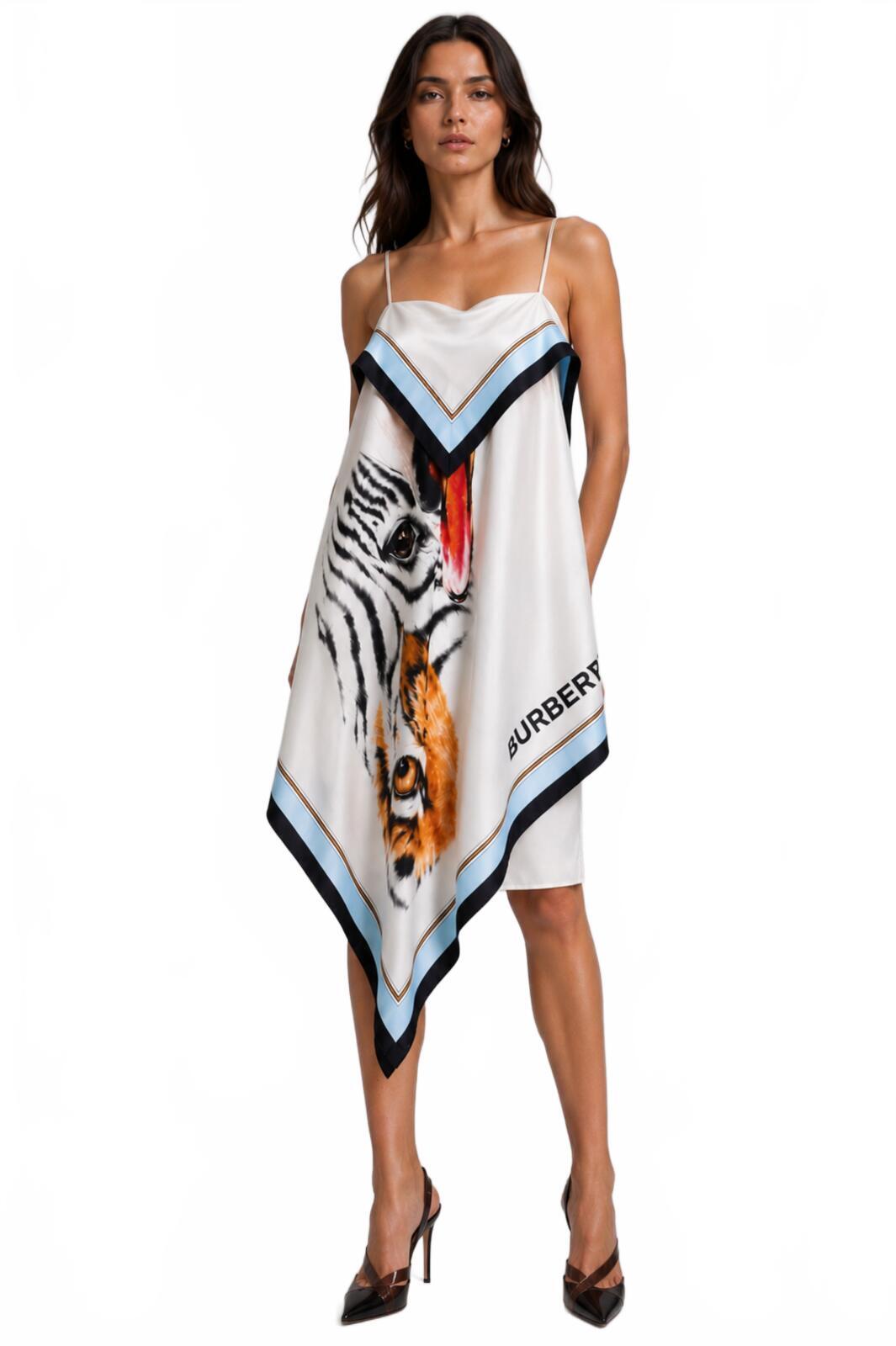 Burberry Animalia Print Silk Scarf Dress Porcelain IT 40 US 6 | NWT