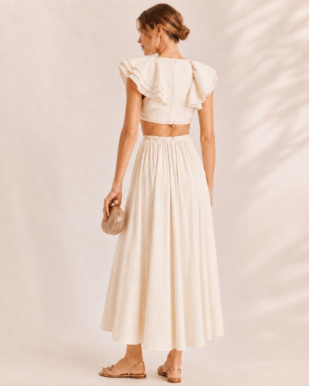 Zimmermann Anneke Cut Out Ruffle Maxi Dress Ivory Metallic Size 3 US 10 | NWT