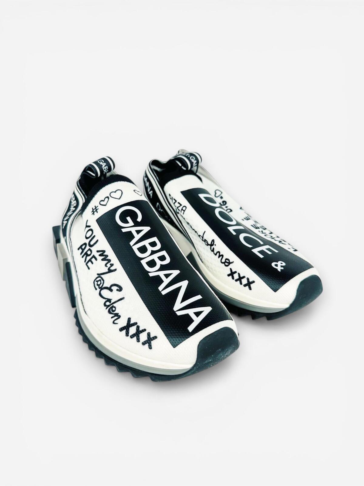 Dolce & Gabbana Sorrento Graffiti Slip-On Sneaker White Black EU 35 US 5 | NWT