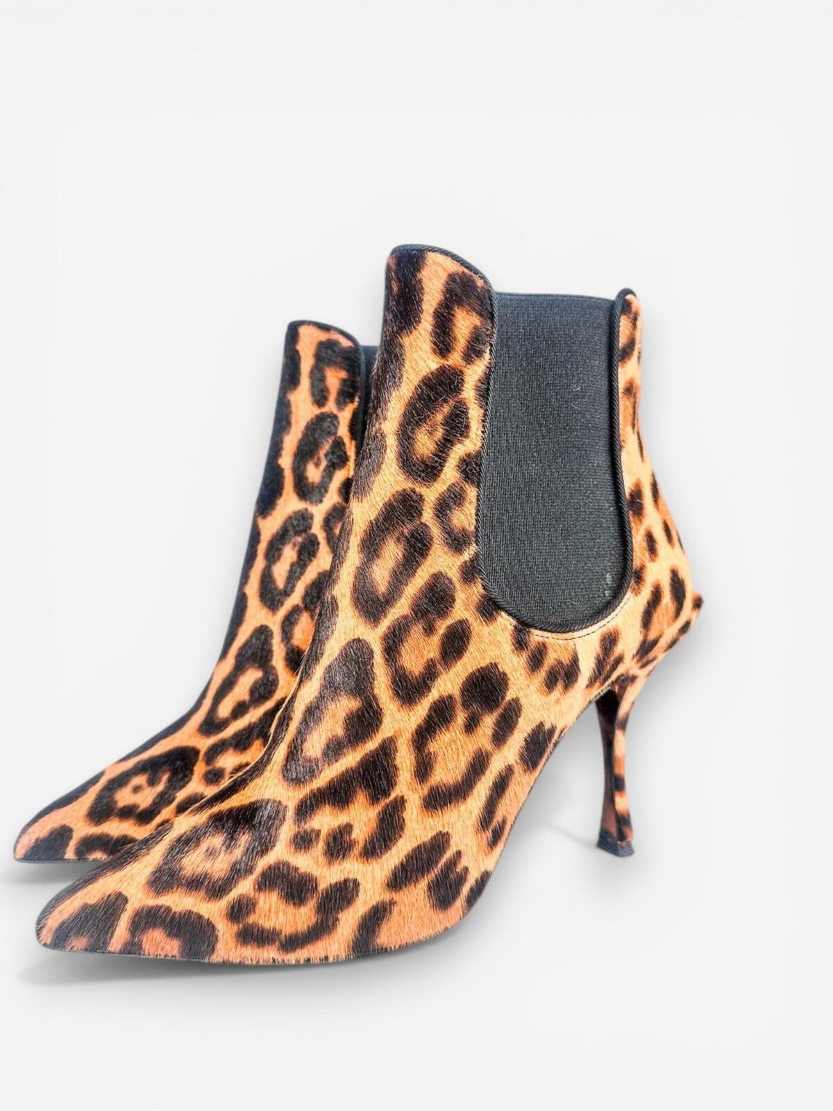 Dolce & Gabbana Leopard Calf Hair Stiletto Ankle Boot EU 36.5 US 6|NIB