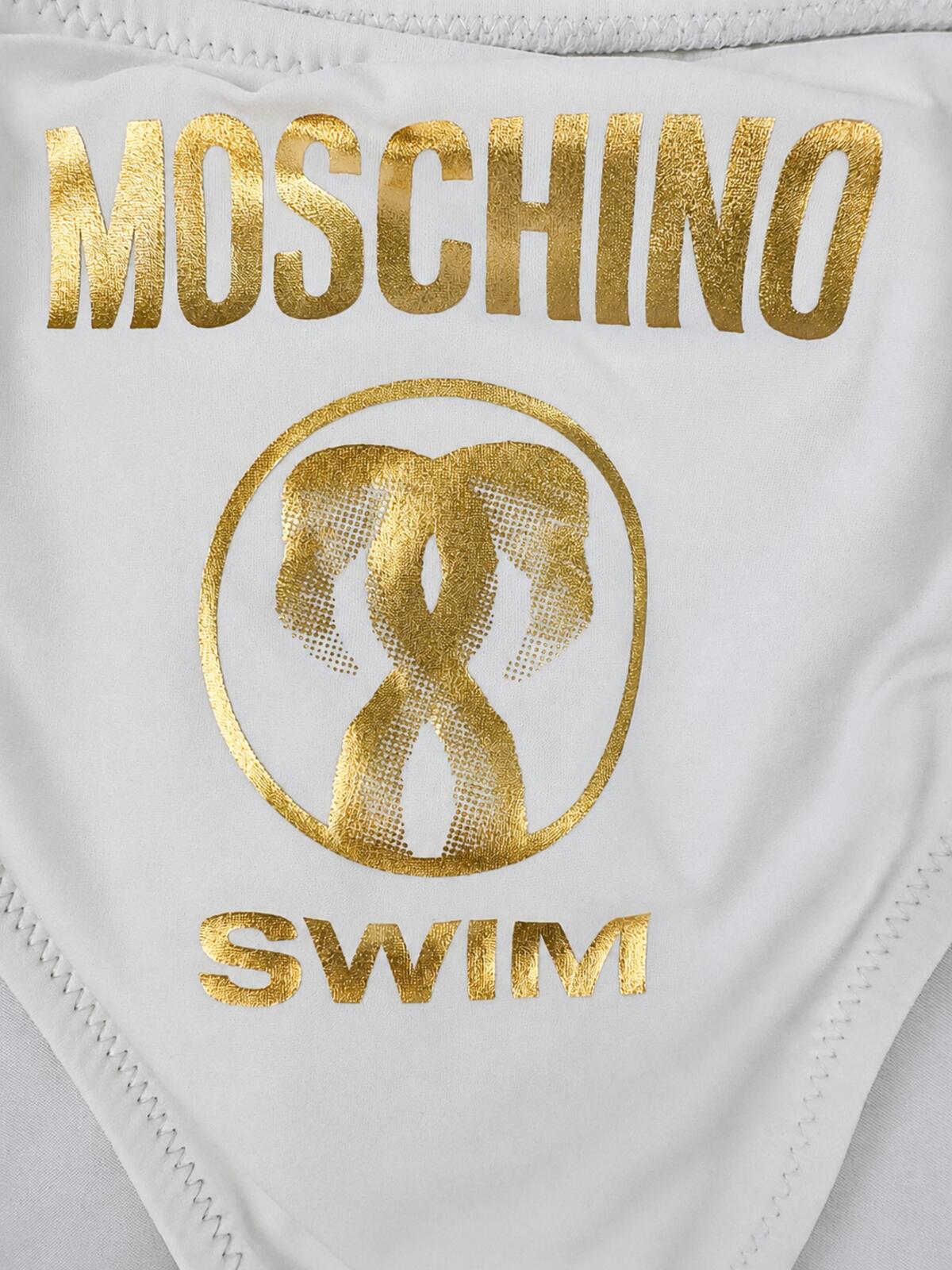 Moschino Swim Logo Side Tie Bikini Bottoms White Gold Print IT 2 US 6 S | NWT