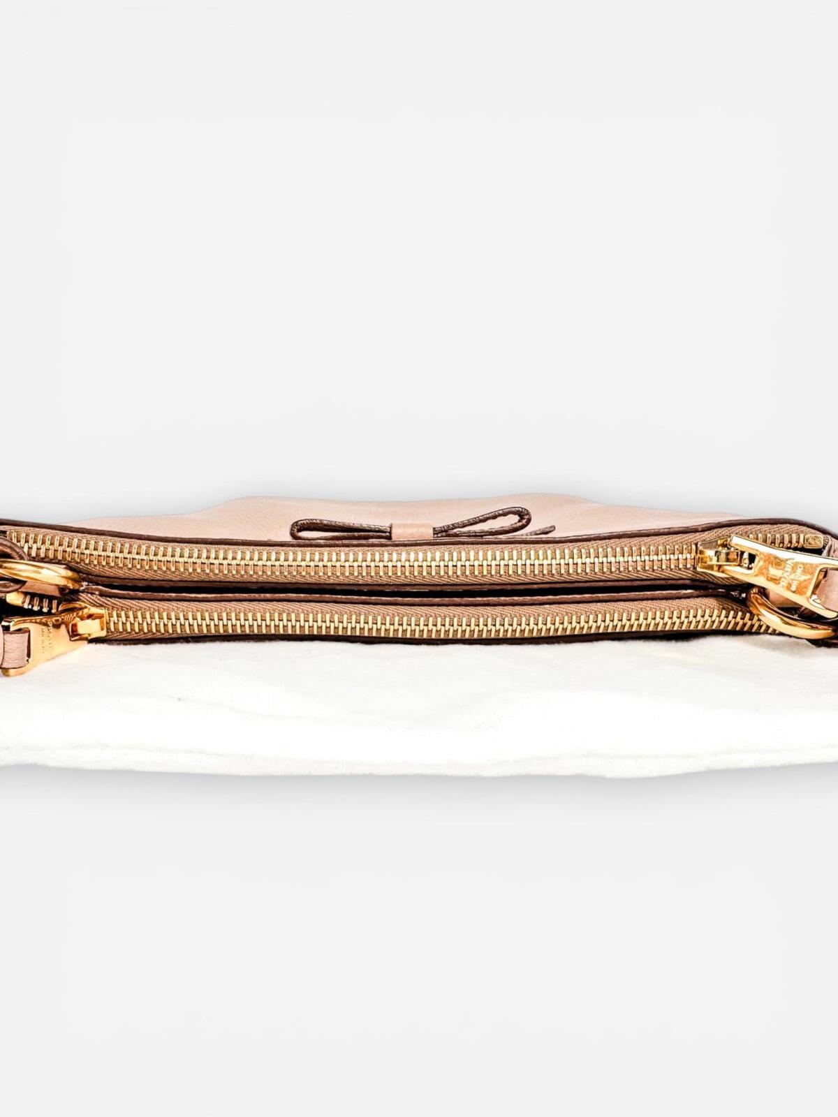 Prada Vitello Phenix 1BH046 Double Zip Crossbody Cammeo Beige | NWT