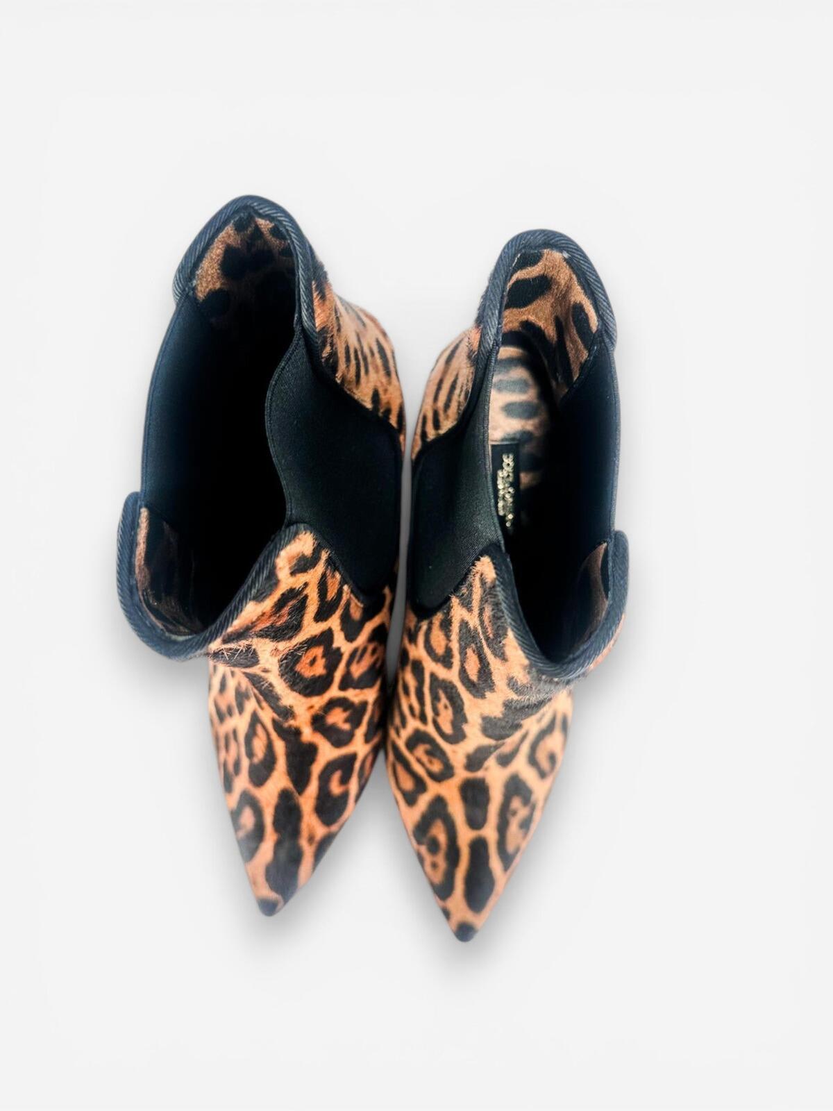 Dolce & Gabbana Leopard Calf Hair Stiletto Ankle Boot EU 39.5 US 9 | NIB