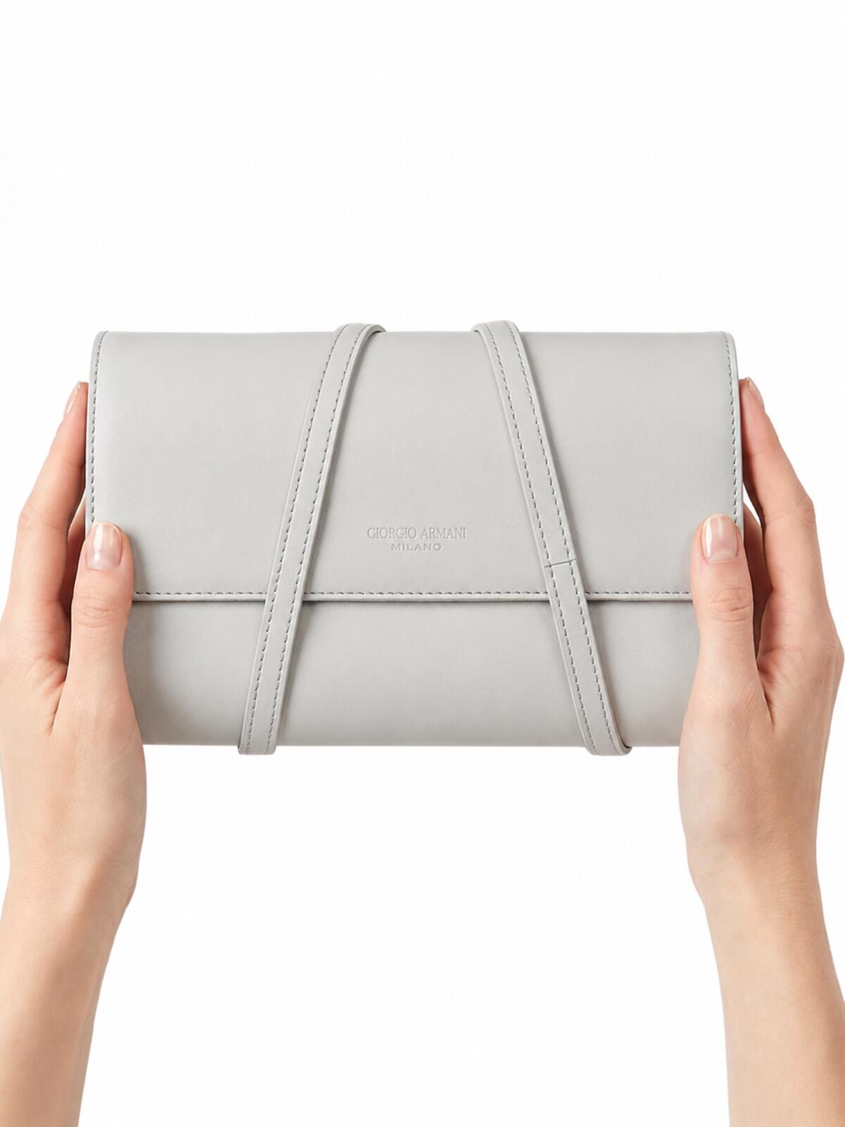 Giorgio Armani Gray Leather Convertible Wallet Crossbody Clutch Strap | New