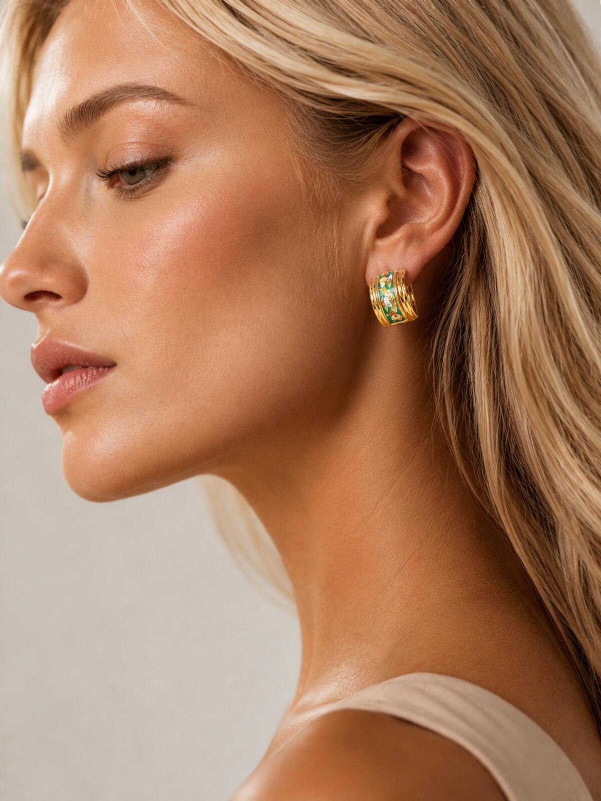 Hermès Vintage Gold Plated Enamel Bird Clip-On Earrings Green | Stamped