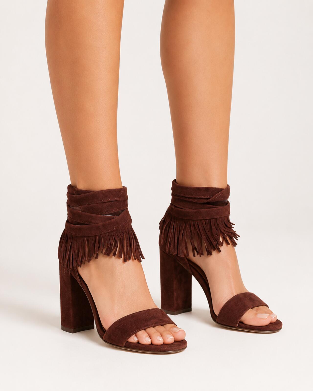 Gianvito Rossi Geri Fringe Suede Sandals Chocolate Brown EU 36 US 6 | NIB