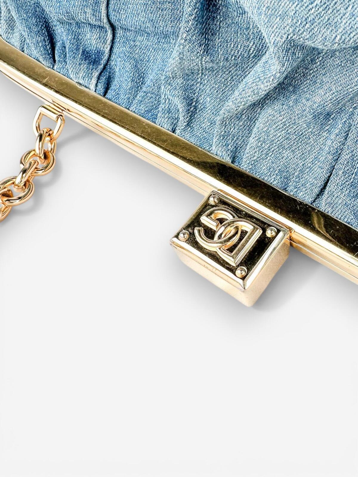 Dolce & Gabbana Patchwork Denim Frame Bag Gold Chain | Rare Collector NWT