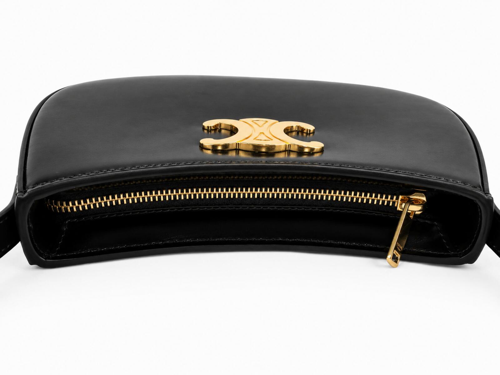 Celine Medium Tilly Shoulder Bag Black Shiny Calfskin Triomphe | New