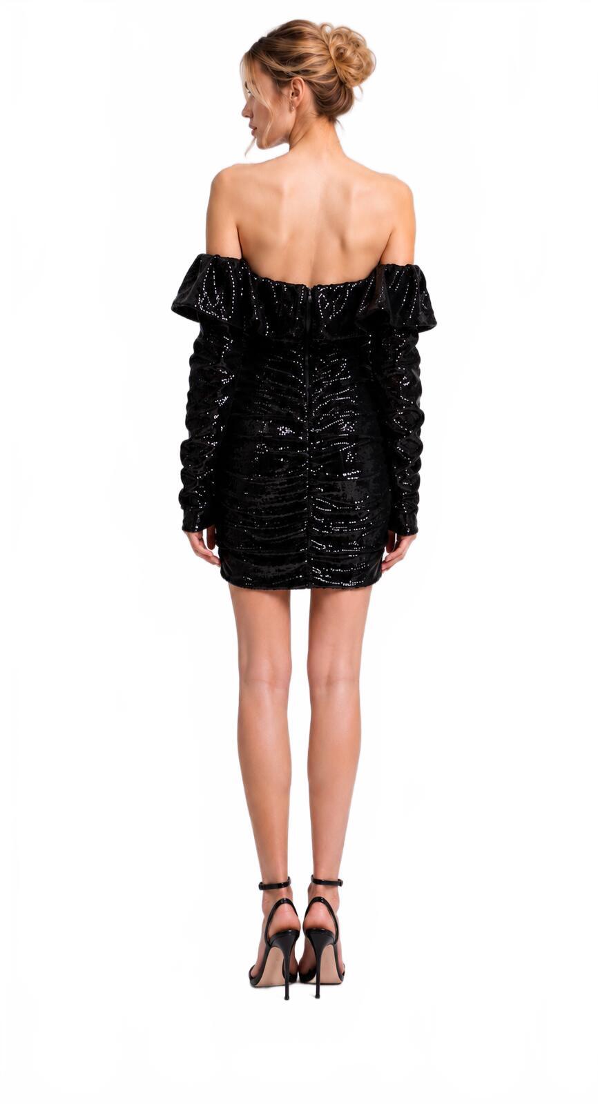 The Attico Black Sequin Off-Shoulder Ruched Mini Dress IT 40 US 4 S | NWT