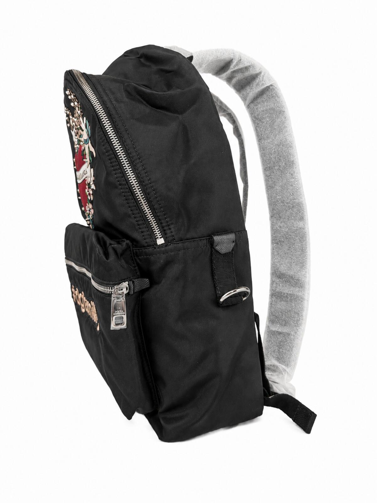 Dolce & Gabbana Vulcano #DGFamily Embellished Nylon Backpack Black | NWT