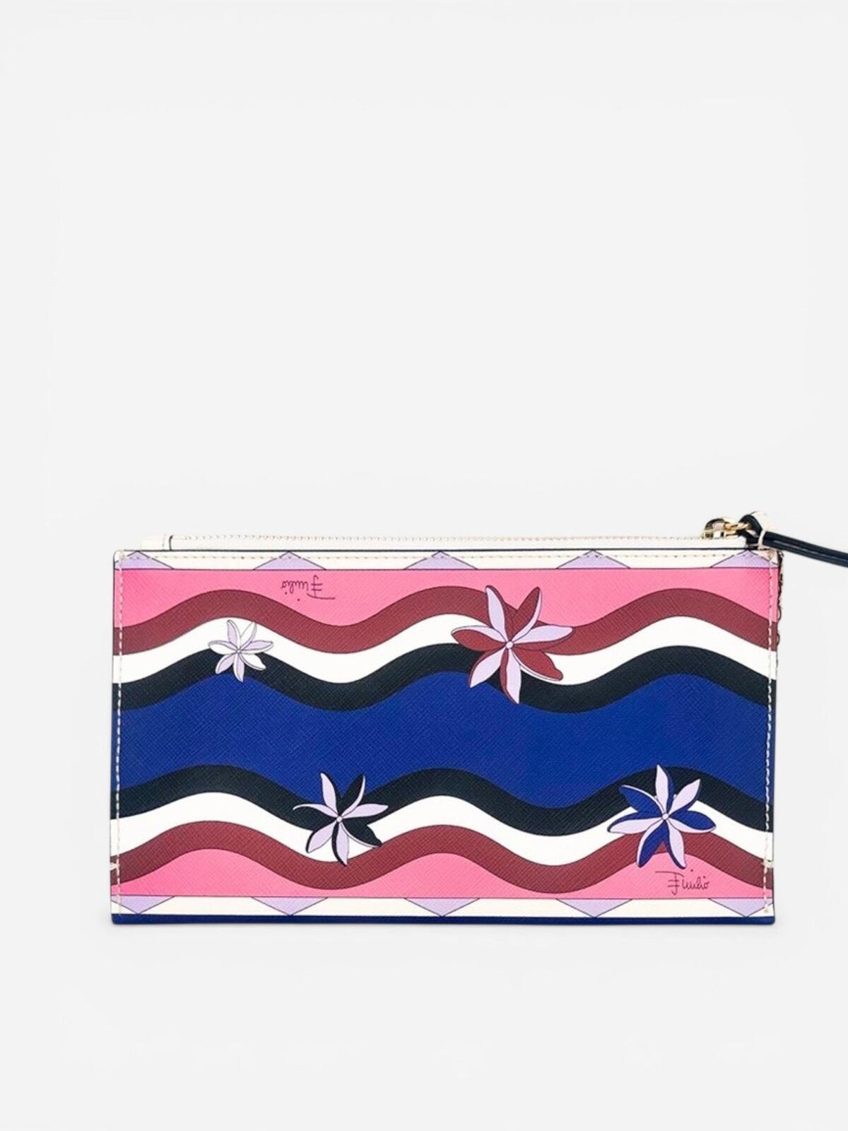 Pucci Geometric Print Leather Wristlet Clutch Pink Purple | Card Holder New