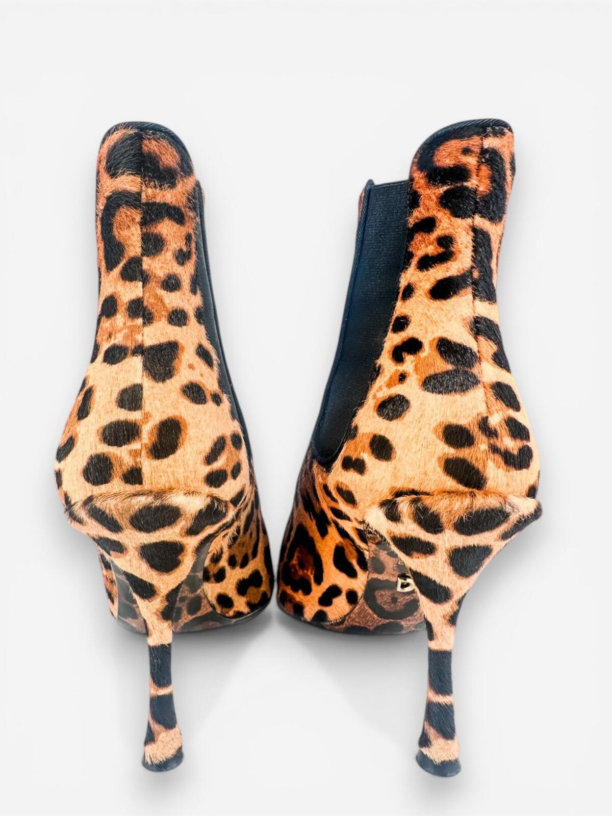 Dolce & Gabbana Leopard Calf Hair Stiletto Ankle Boot EU 39.5 US 9 | NIB
