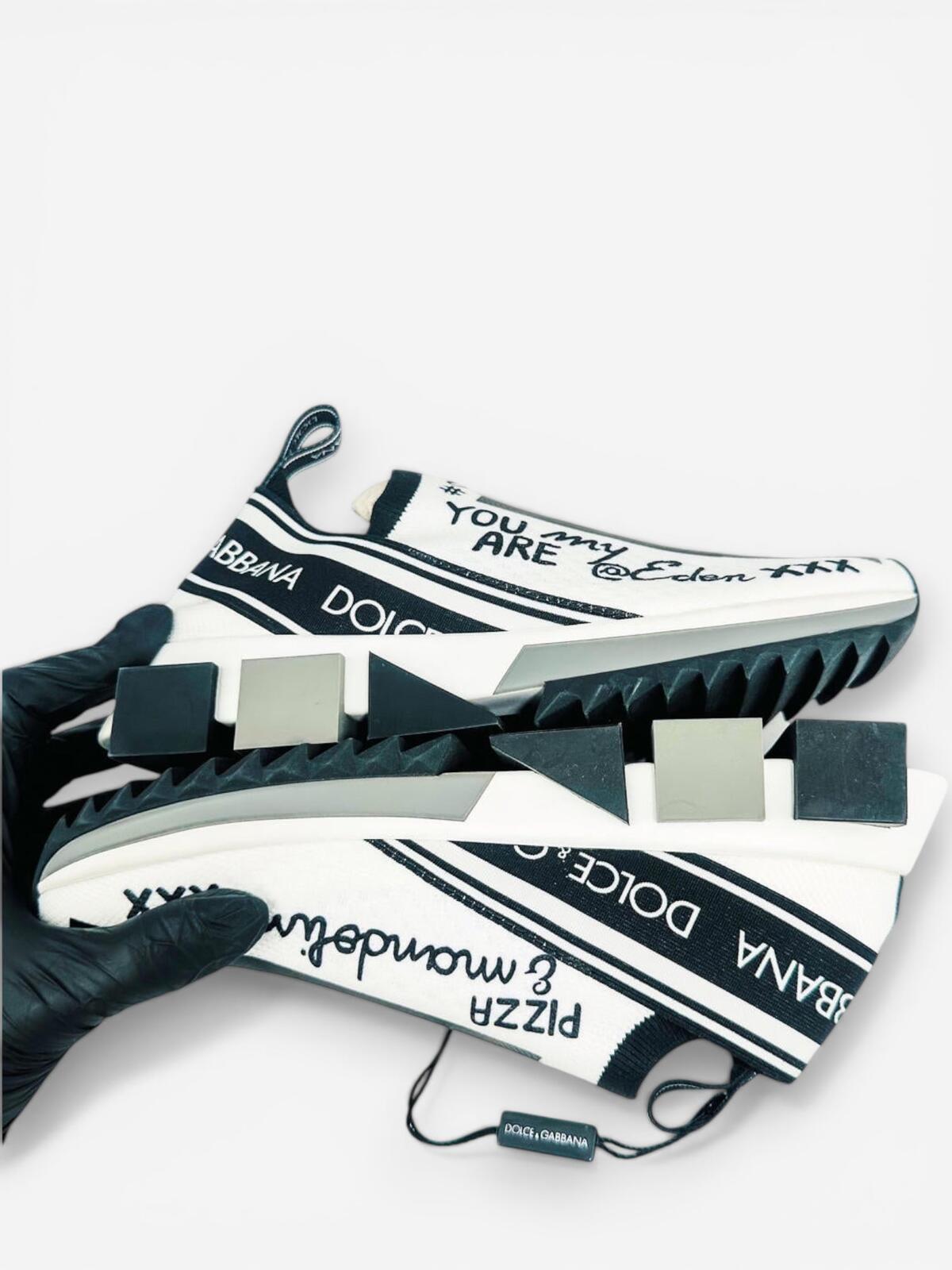 Dolce & Gabbana Sorrento Graffiti Slip-On Sneaker White Black EU 35 US 5 | NWT