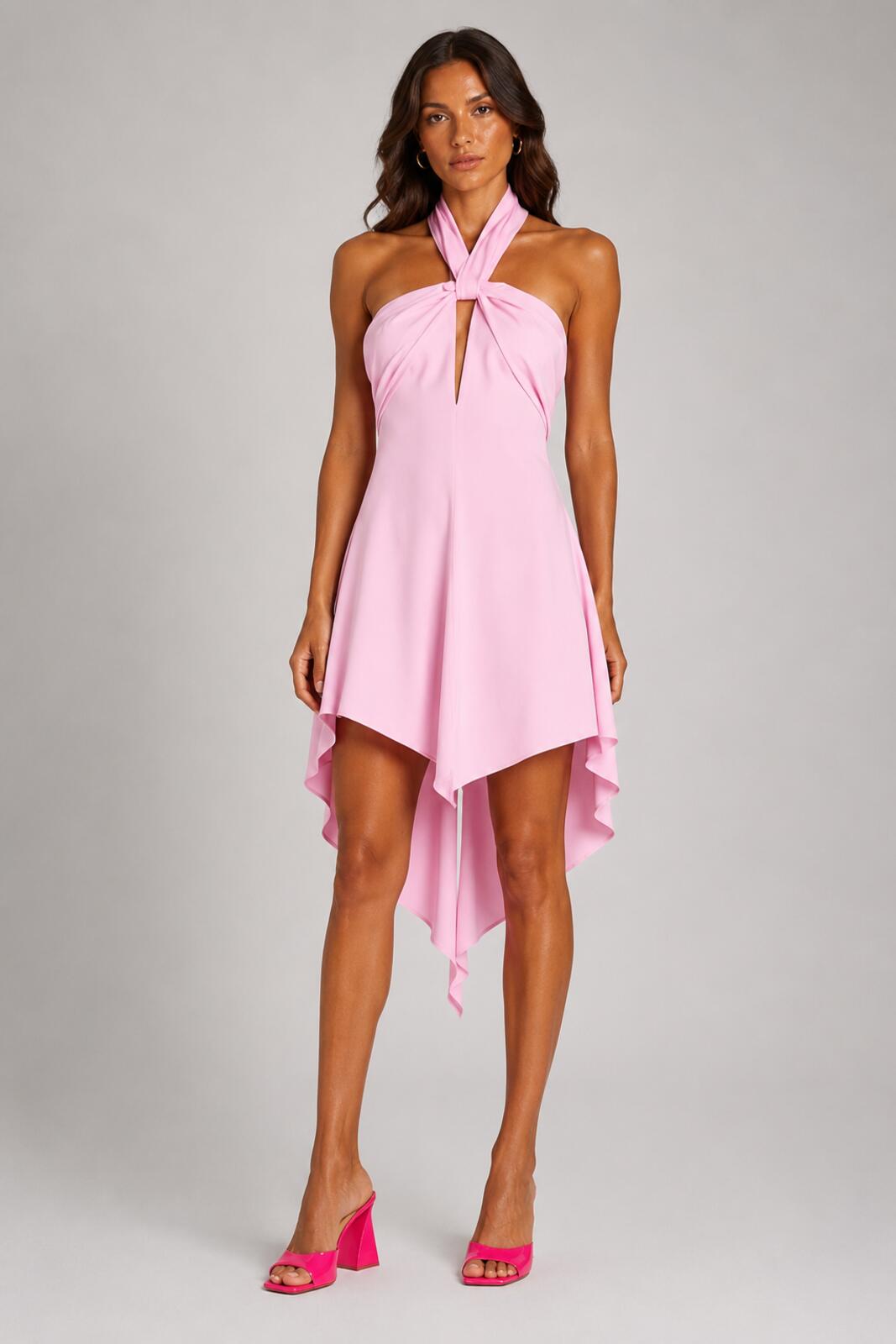 The Attico Becky Cutout Halter Mini Dress Baby Pink IT 44 US 8 | NWOT