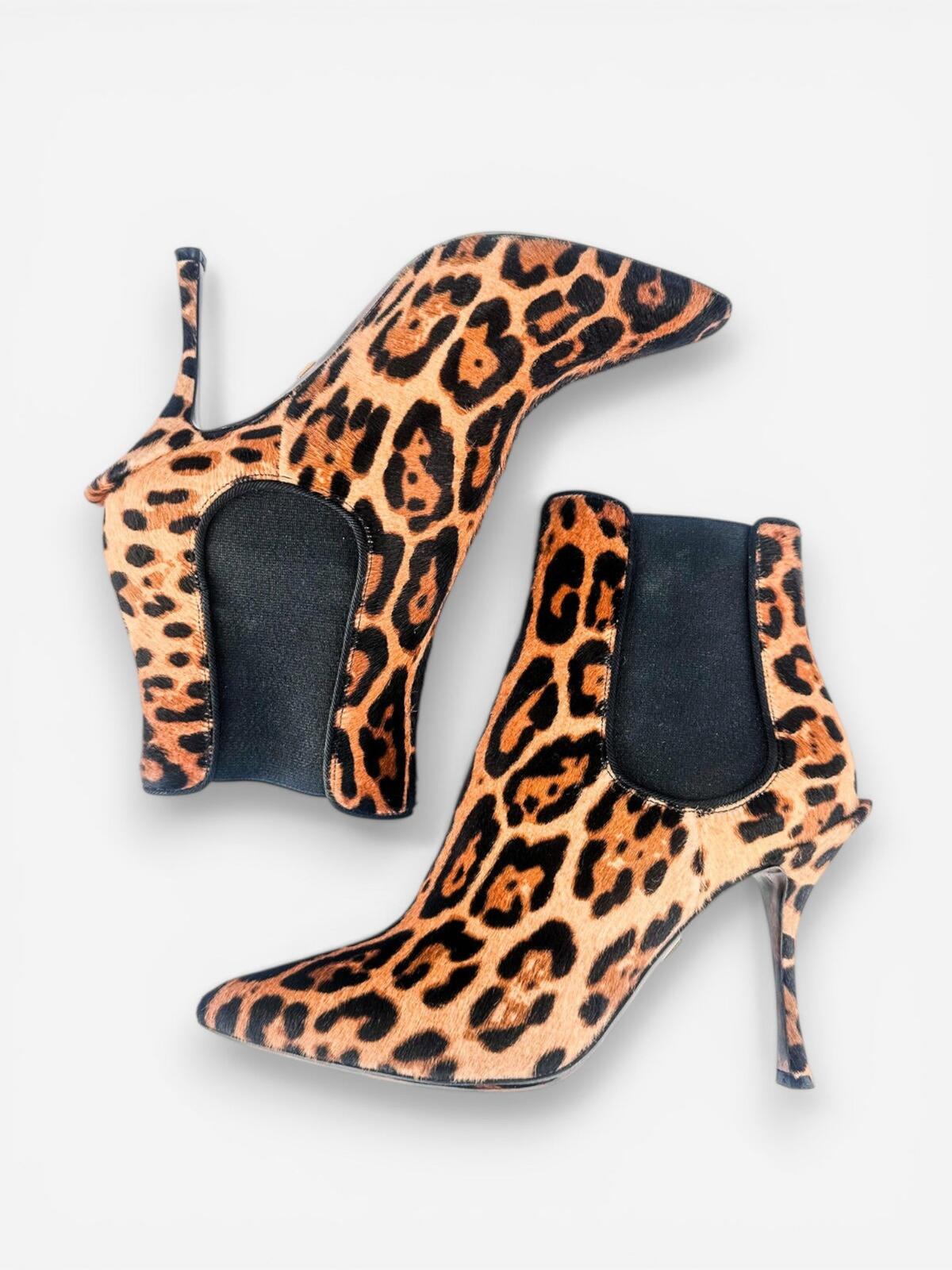 Dolce & Gabbana Leopard Calf Hair Stiletto Ankle Boot EU 39.5 US 9 | NIB