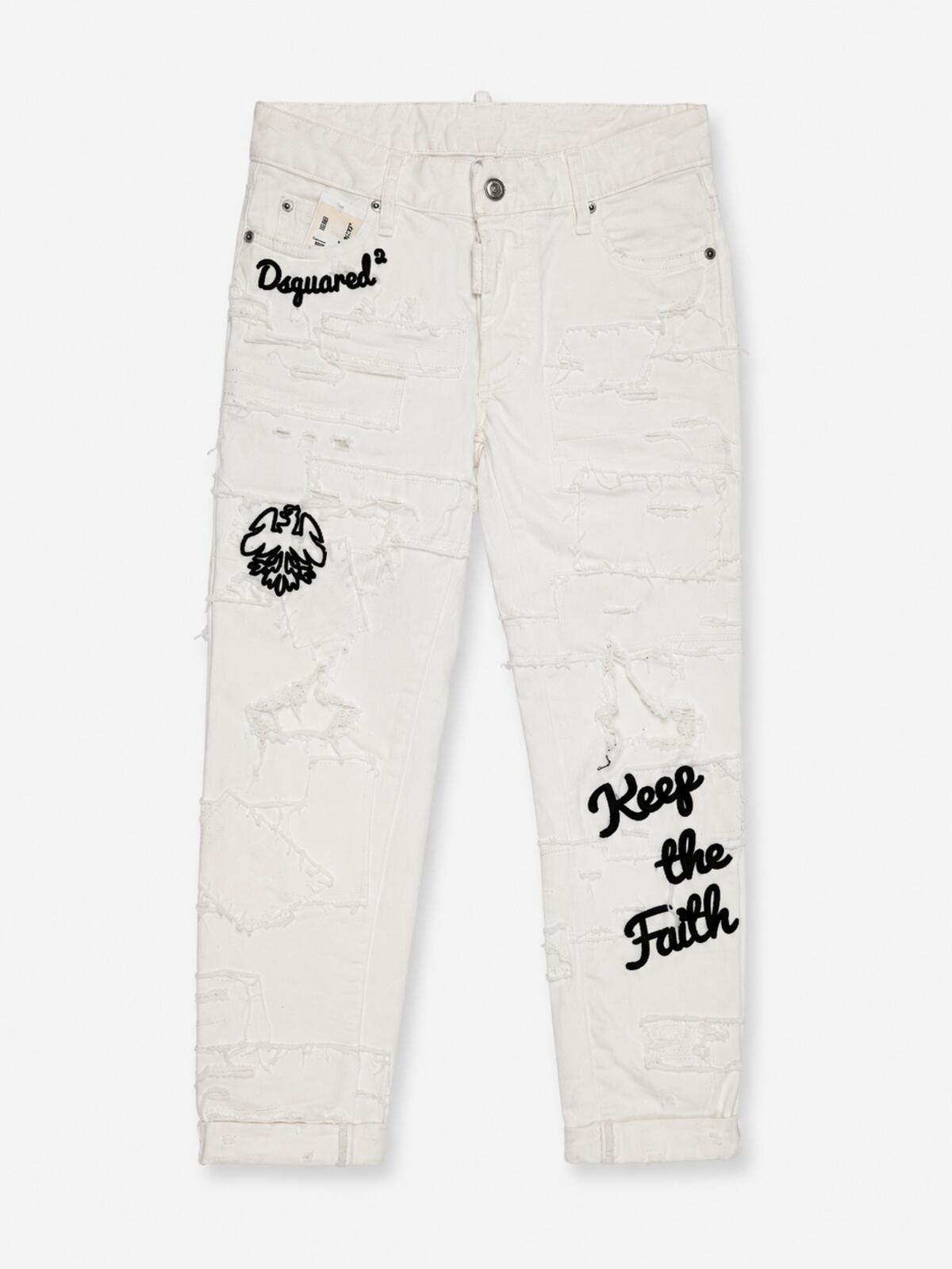 Dsquared2 Cool Girl White Distressed Keep The Faith Jeans IT 38 | NWT