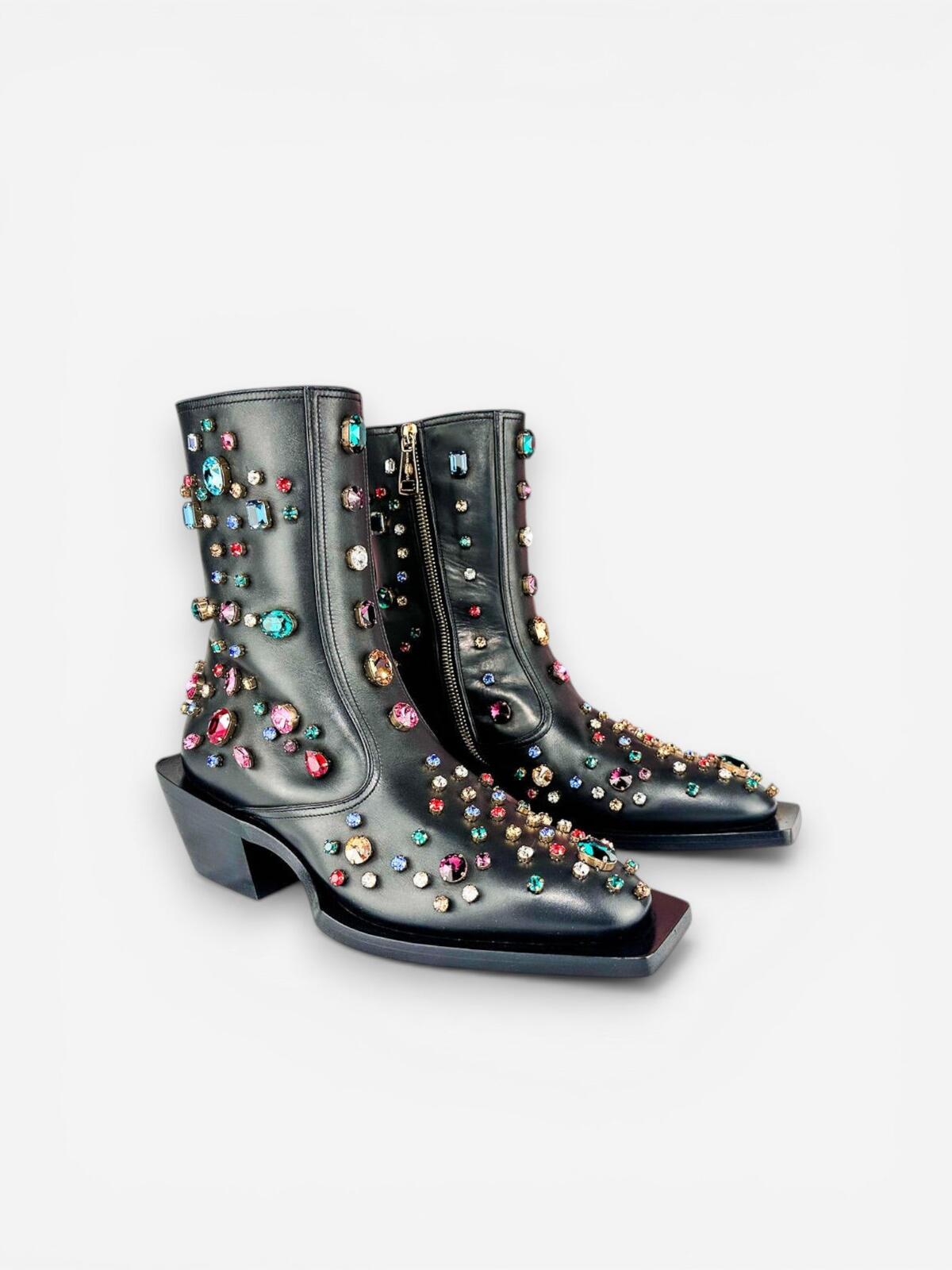 Dolce & Gabbana Crystal Rhinestone Western Cowboy Boot Black Men EU 39 | NIB