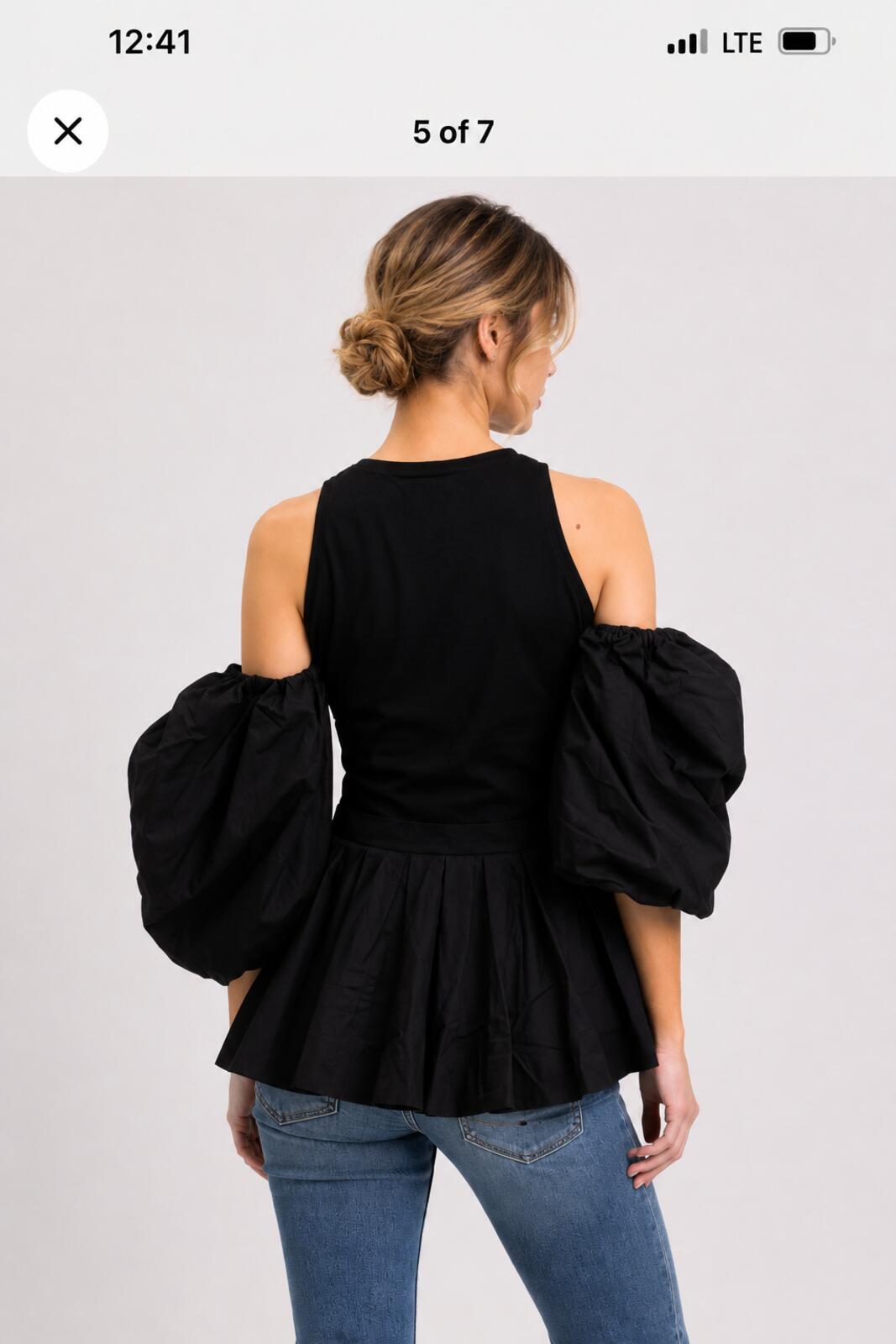 Alexander McQueen Balloon Sleeve Peplum Top Black IT 40 US 4 S | NWT