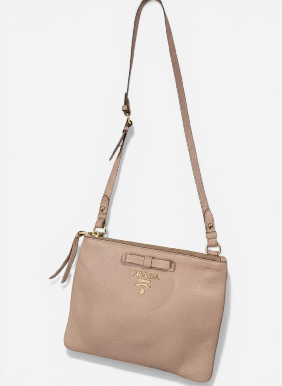 Prada Vitello Phenix 1BH046 Double Zip Crossbody Cammeo Beige | NWT