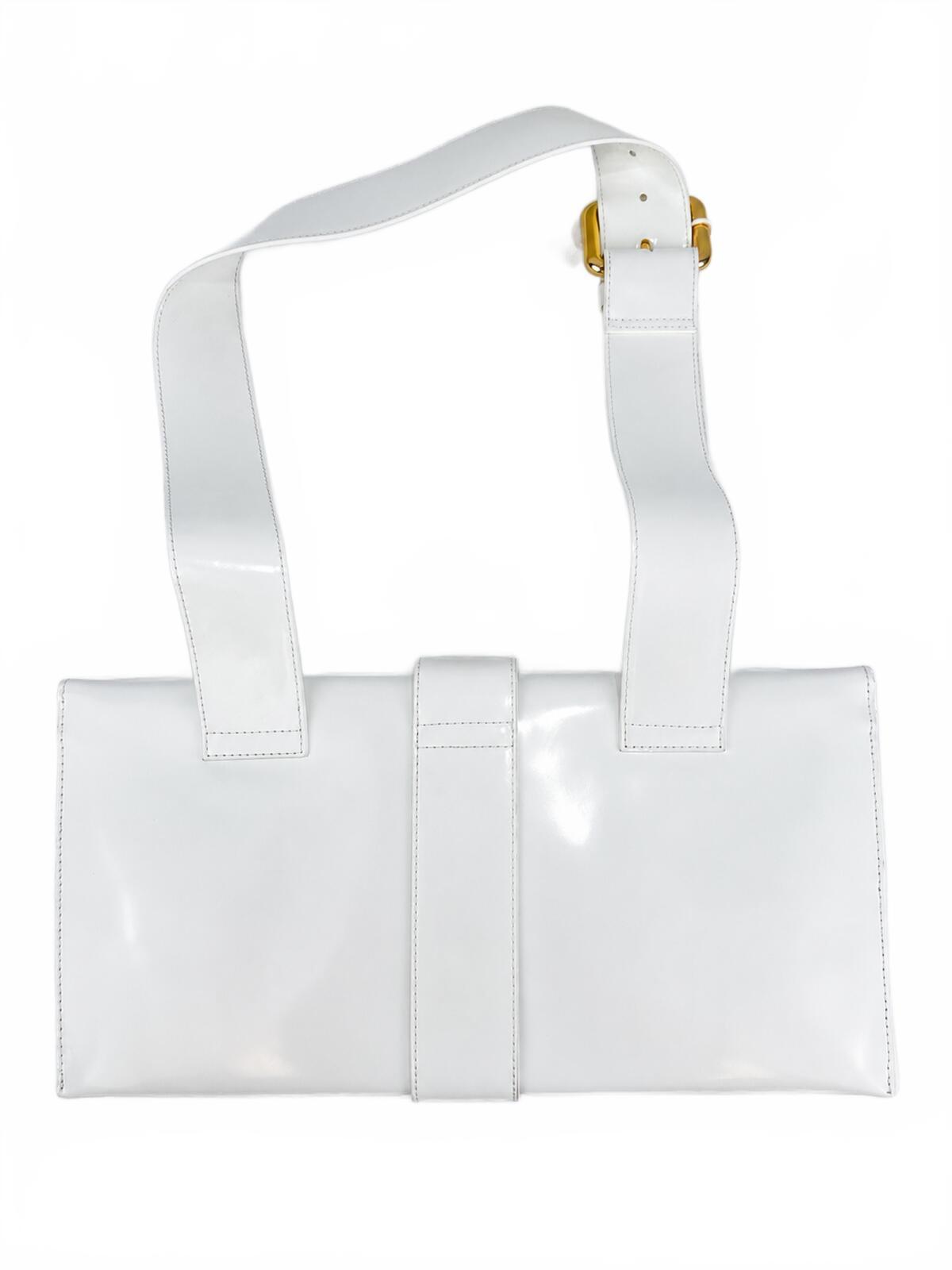 BY FAR Donna White Glossy Leather Shoulder Bag Gold Hardware M | NWT