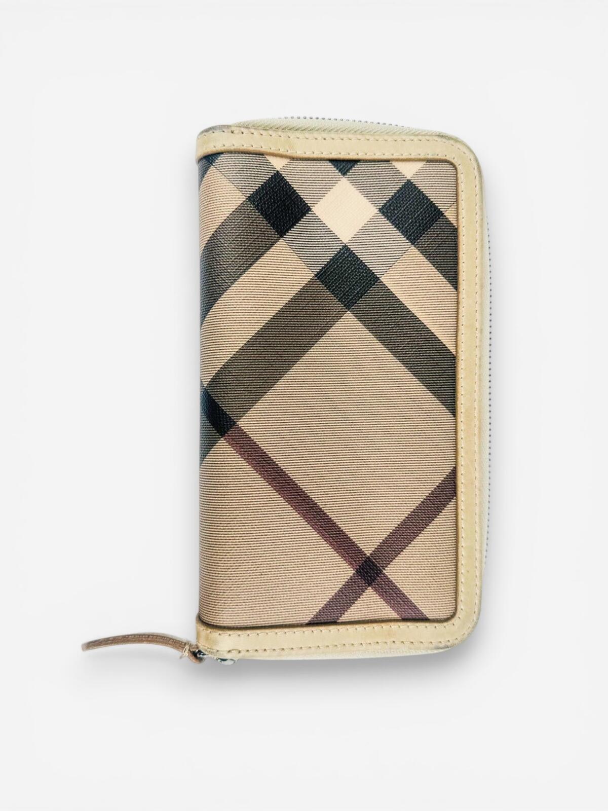 Burberry Nova Check Zip-Around Wallet Beige Coated Canvas | Pre-Loved