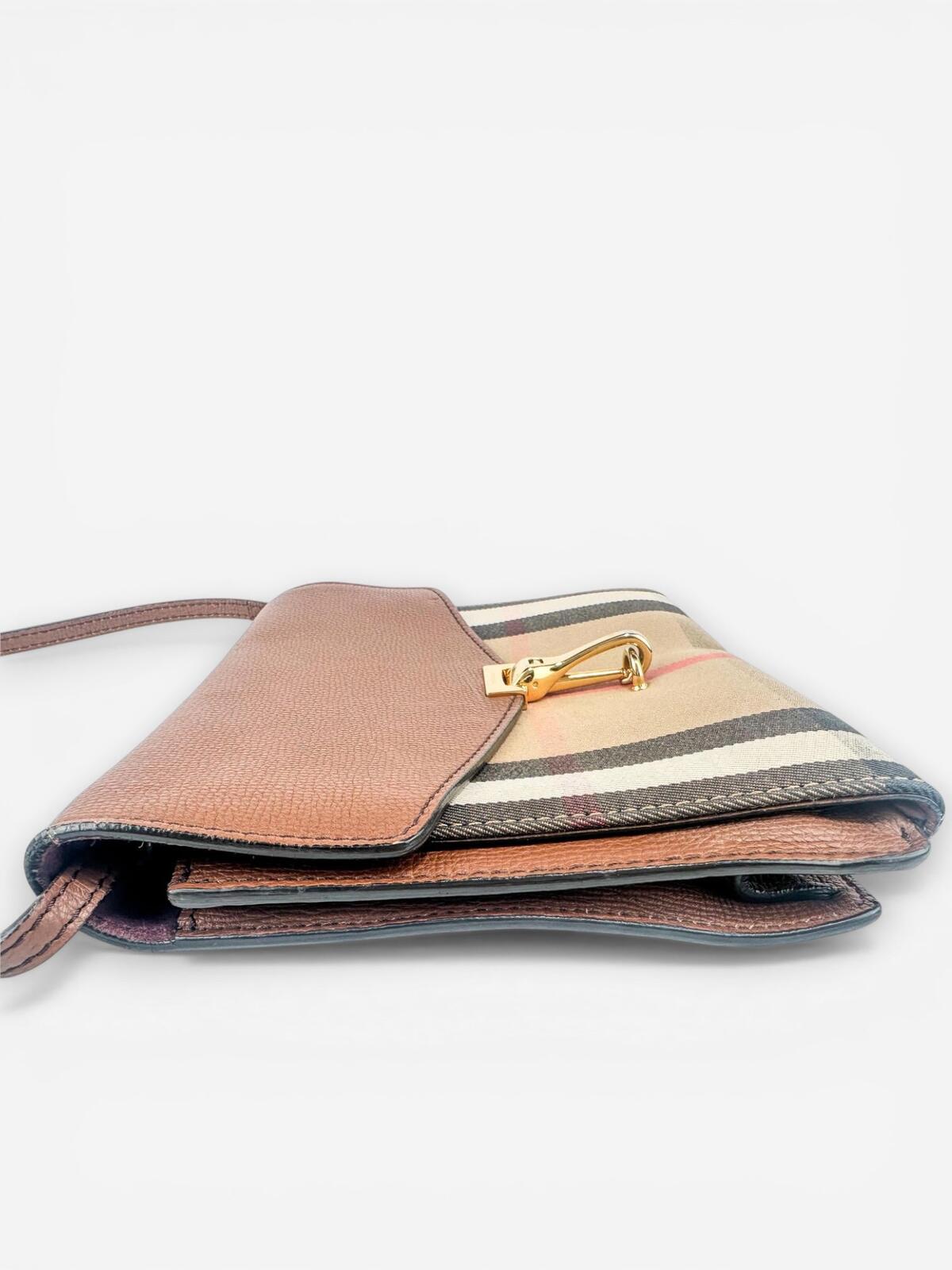 Burberry Macken House Check Canvas Tan Leather Crossbody | Very Good