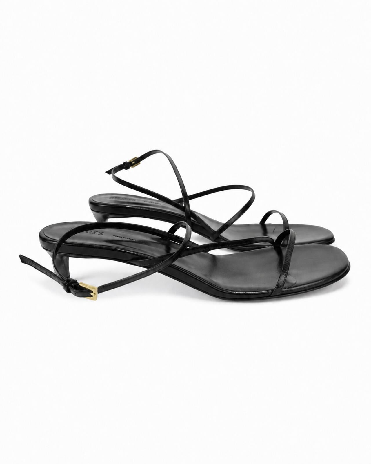 KHAITE Loop Kitten Heel Strappy Sandal Black Leather EU 39.5 US 9.5 | NIB