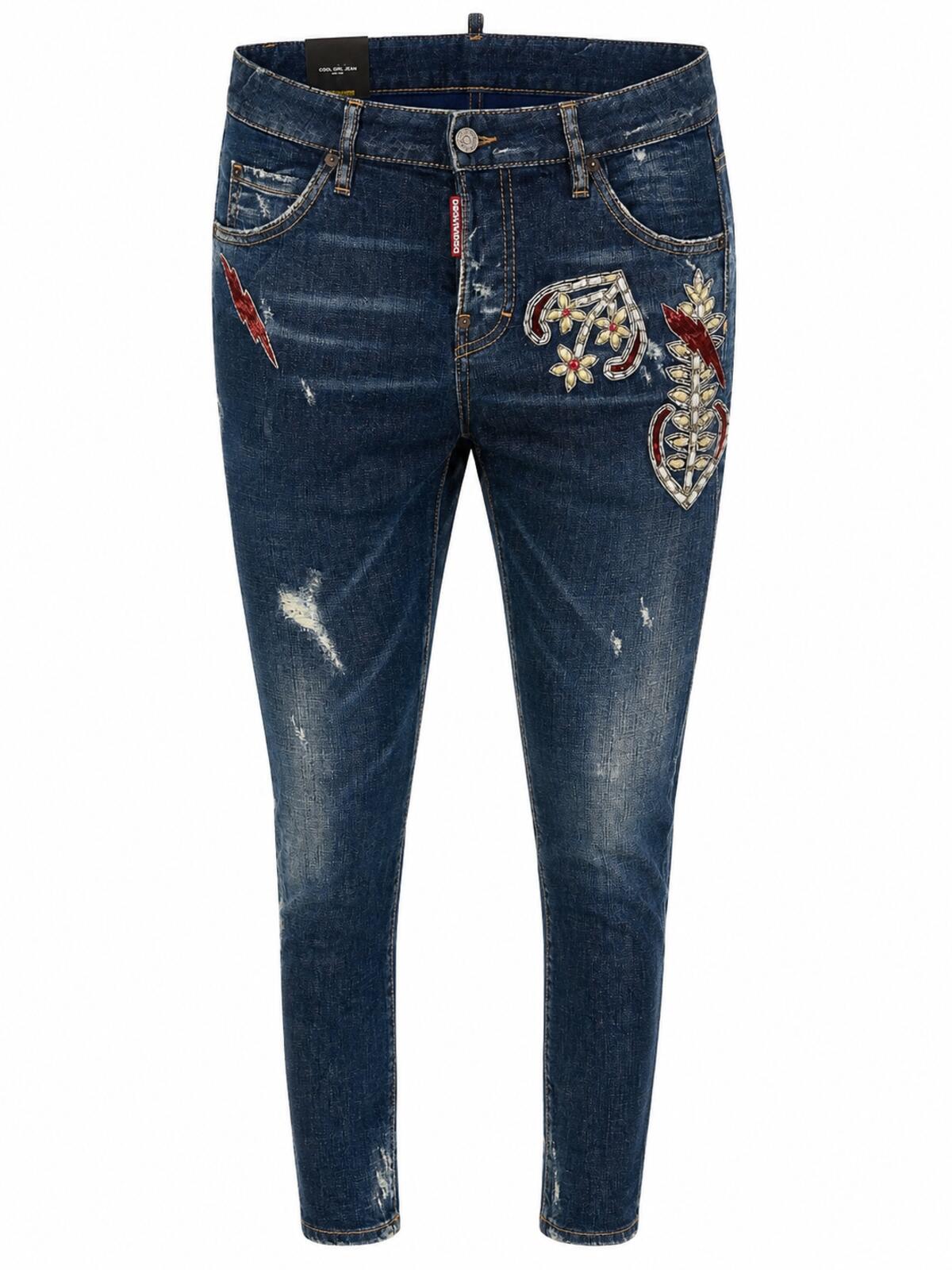 Dsquared2 Cool Girl Jean Embroidered Lightning Bolt Distressed IT38 NWT S72LA0964