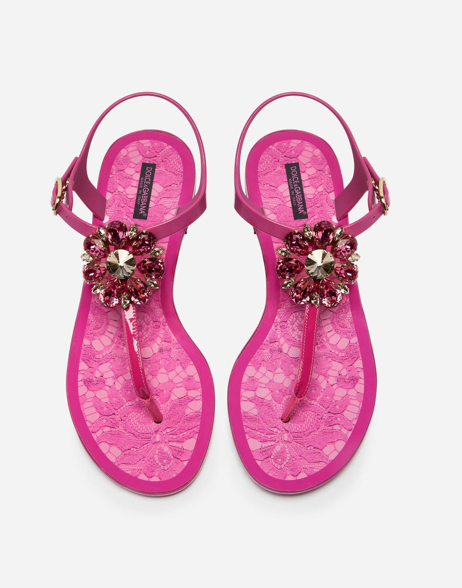 Rubber Crystal Embellishments T-Strap Sandals