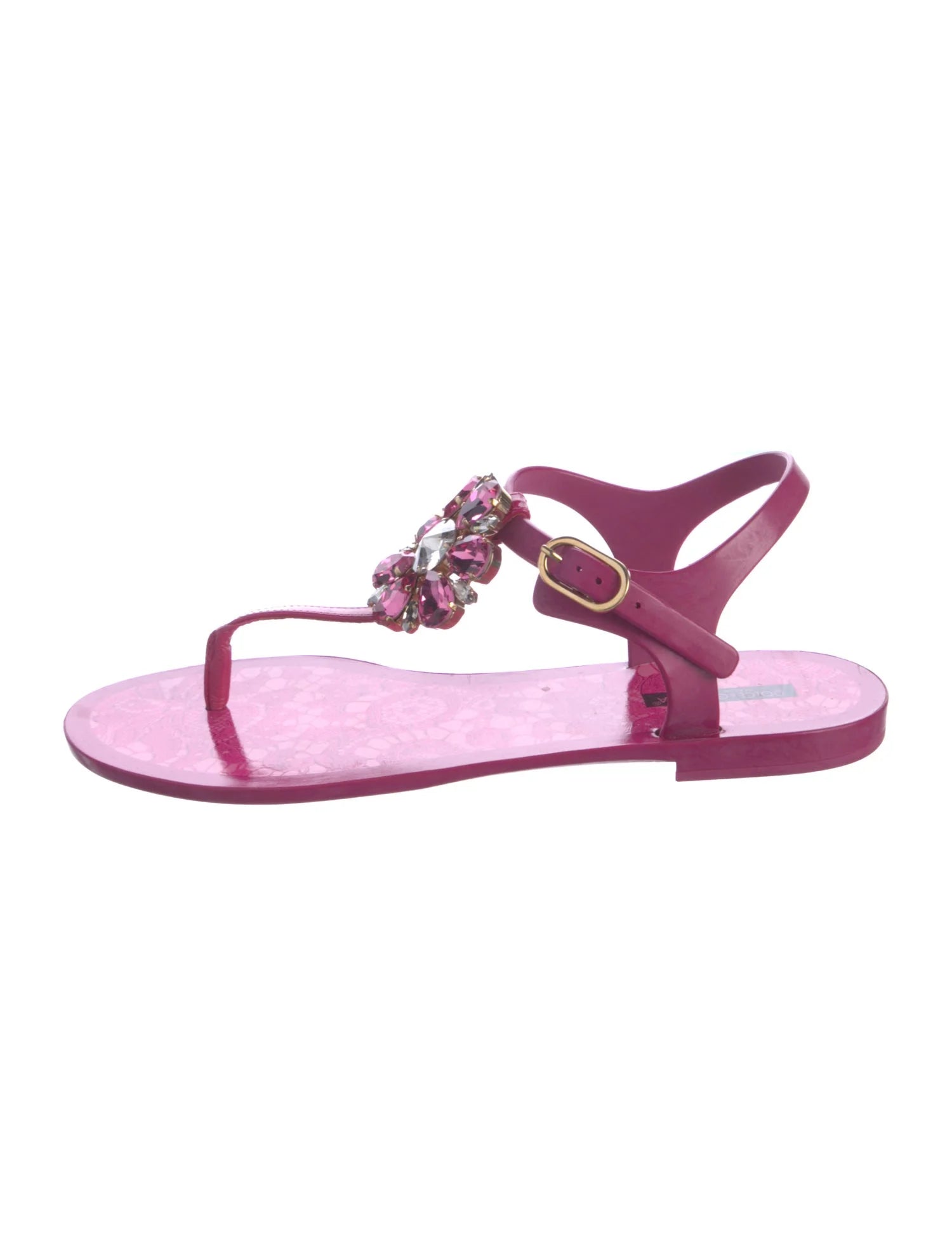 Rubber Crystal Embellishments T-Strap Sandals