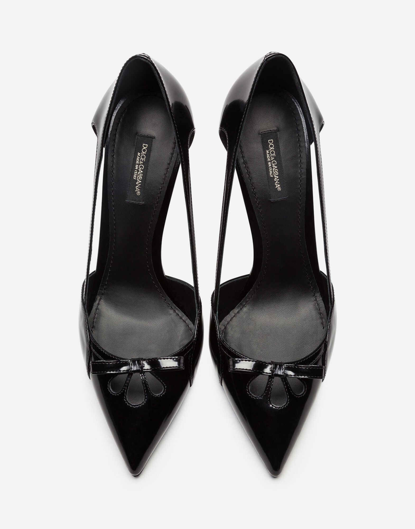 Polished calfskin pumps with bow