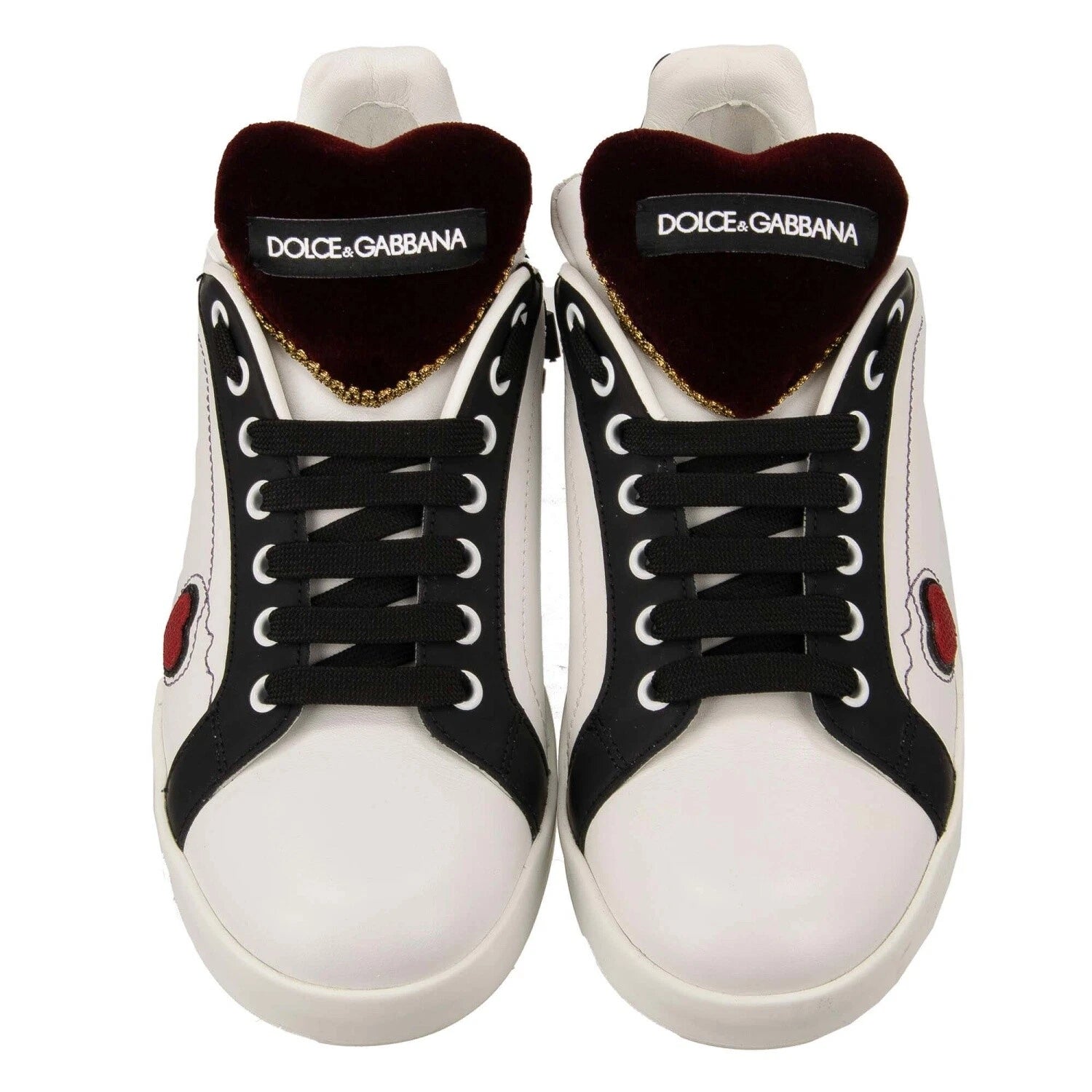 White Leather Heart And Stud Embellished Portofino Sneakers